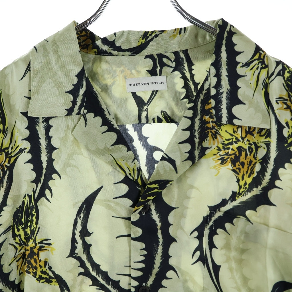 DRIES VAN NOTEN(ドリスヴァンノッテン) 25SS CARLTONE 1001 M.W.SHIRT カールトン ボタニカル総柄 レーヨン オープンカラー半袖シャツ ベージュ/ブラック 251-020742