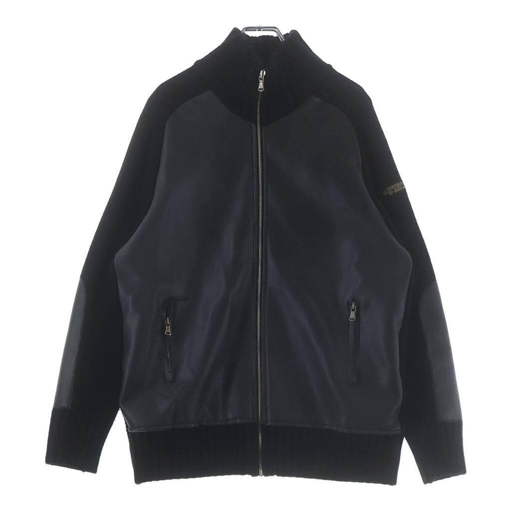 DOLCE & GABBANA(ドルチェアンドガッバーナ) 袖ロゴパッチ フロントドッキング ウール ドライバーズニット ブラック/グレー