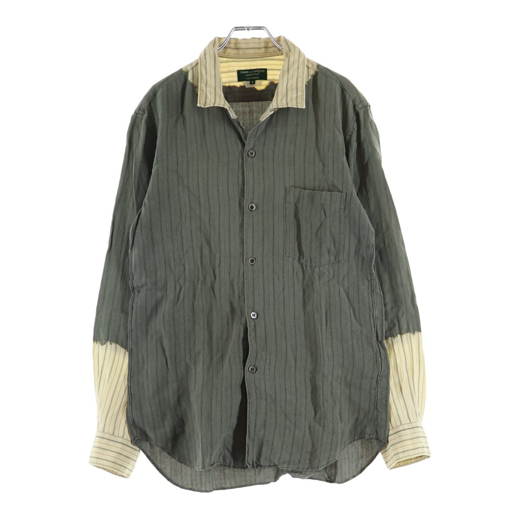 COMME des GARCONS HOMME PLUS(コムデギャルソンオムプリュス) 08AW AD2008 EVER GREEN カラー切り替えデザイン 長袖ストライプシャツ グリーン/イエロー PB-B202