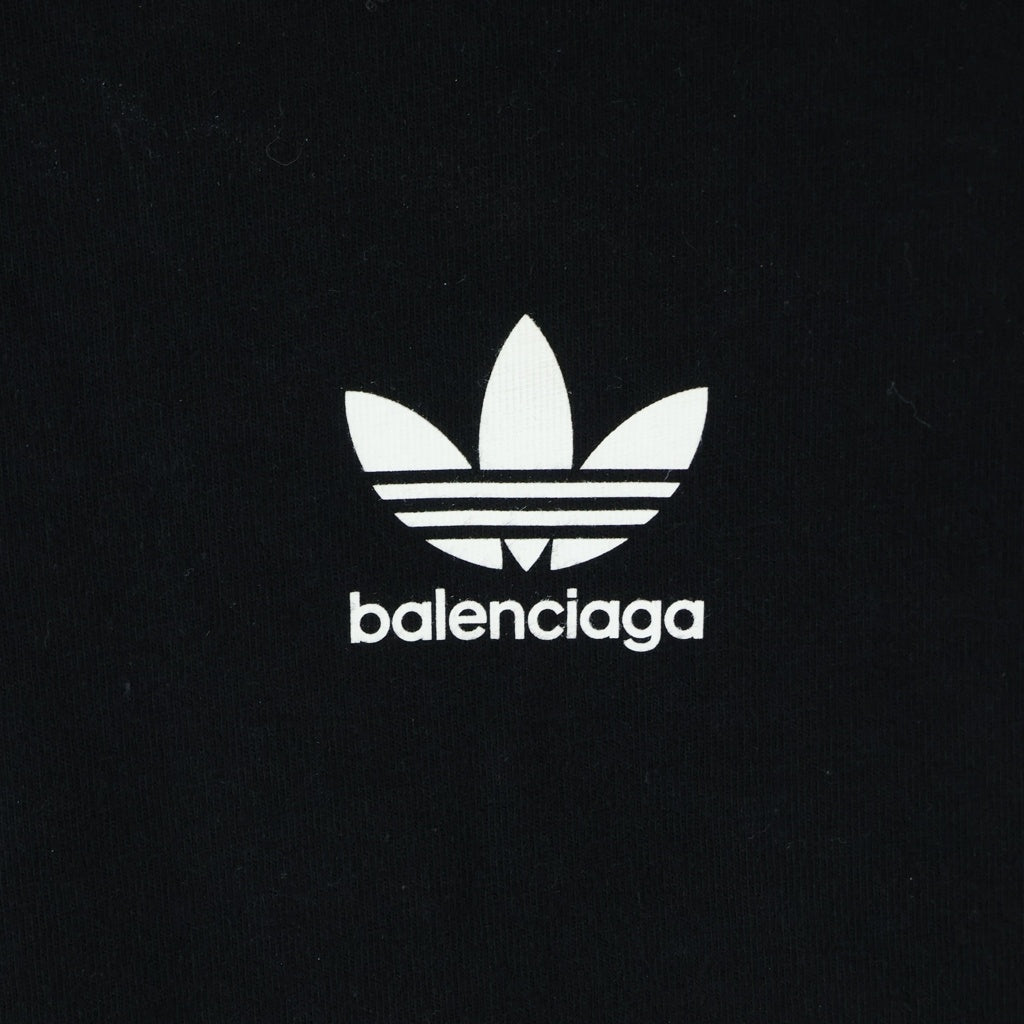BALENCIAGA(バレンシアガ) 23SS ×adidas アディダス 3ストライプ ロゴプリントTシャツ 半袖クルーネックカットソー ブラック 739101 TNVA6