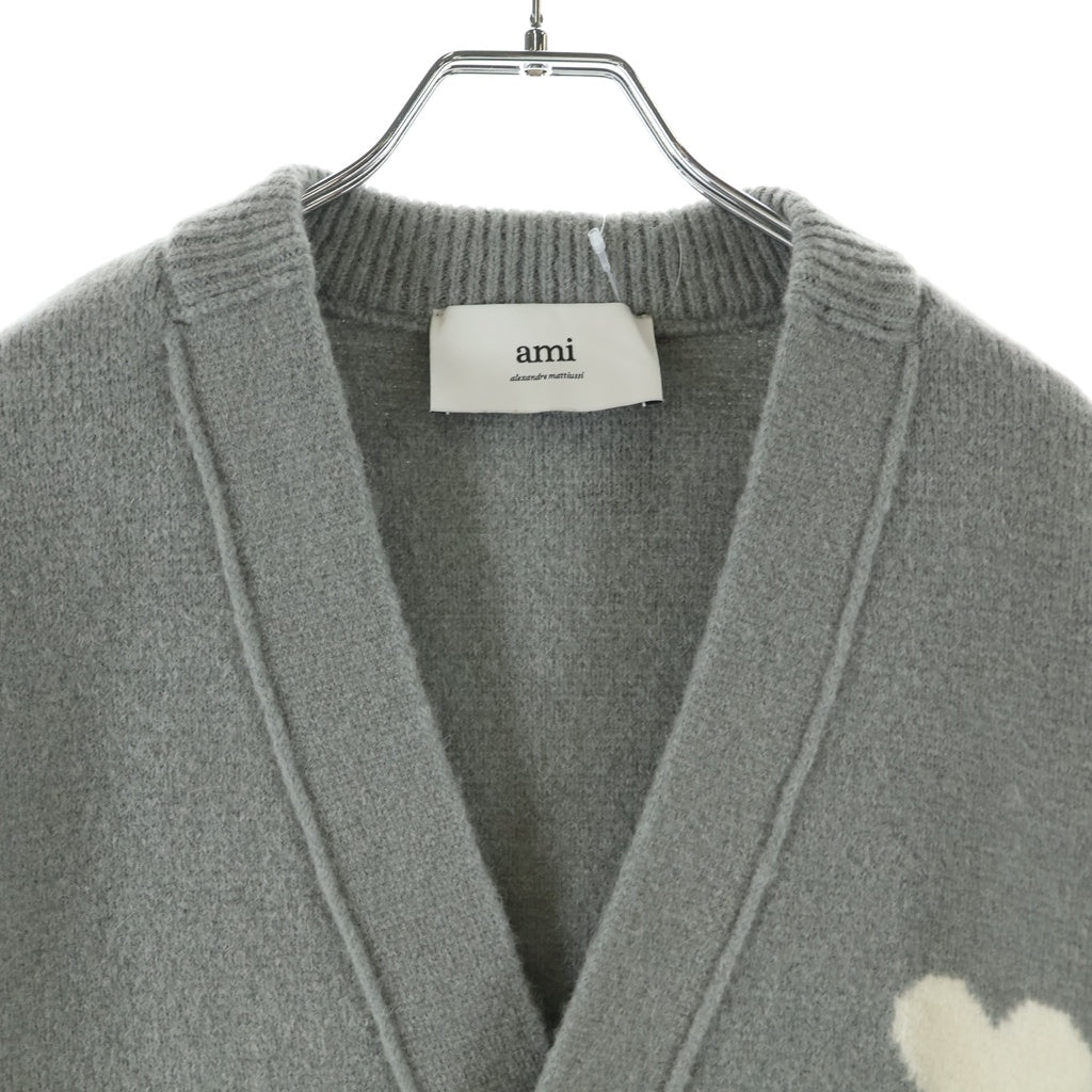 AMI Alexandre Mattiussi(アミアレクサンドルマテュッシ) 26SS 胸ハートロゴ アルパカウールカーディガン グレー UKC365.KN0135