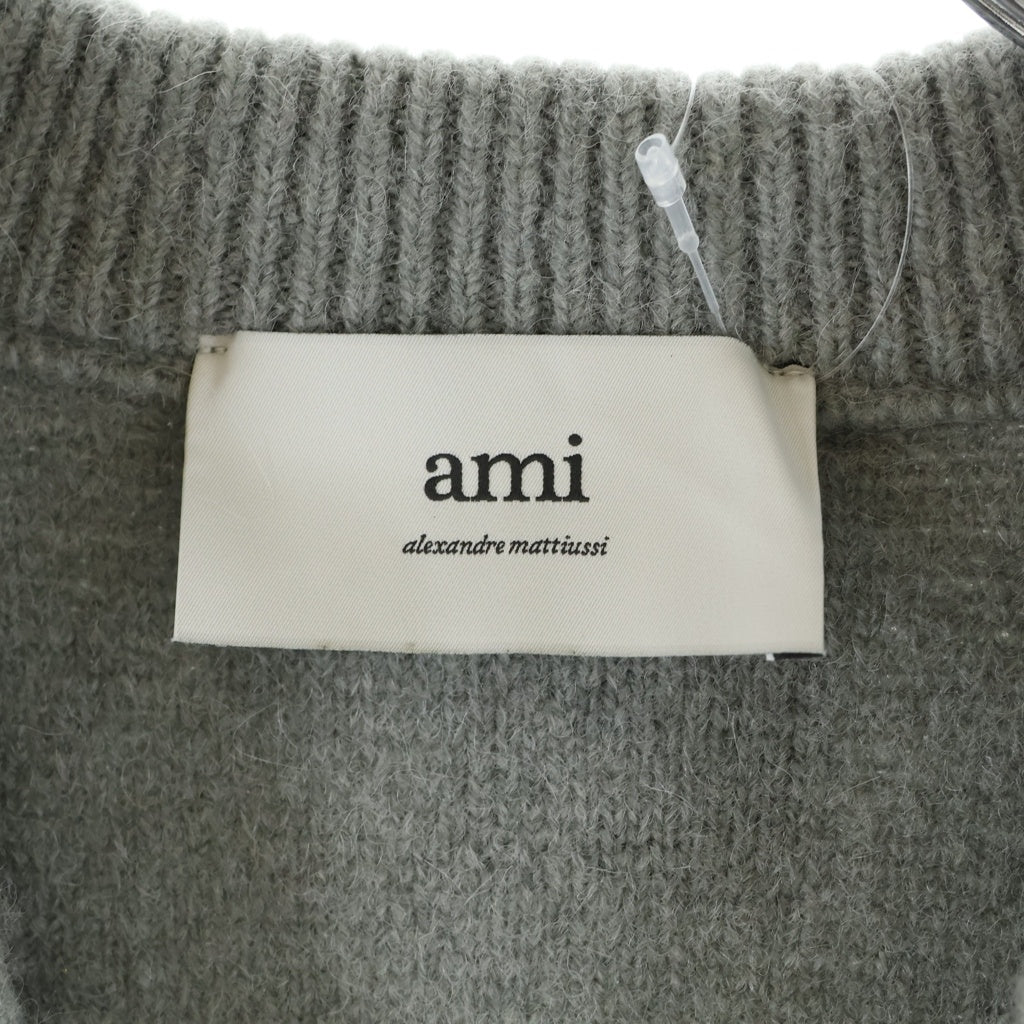 AMI Alexandre Mattiussi(アミアレクサンドルマテュッシ) 26SS 胸ハートロゴ アルパカウールカーディガン グレー UKC365.KN0135
