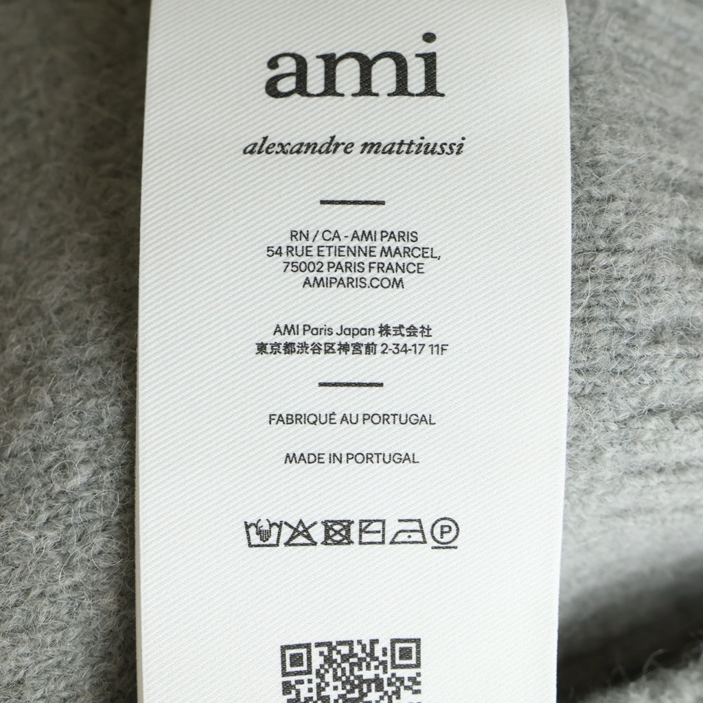 AMI Alexandre Mattiussi(アミアレクサンドルマテュッシ) 26SS 胸ハートロゴ アルパカウールカーディガン グレー UKC365.KN0135