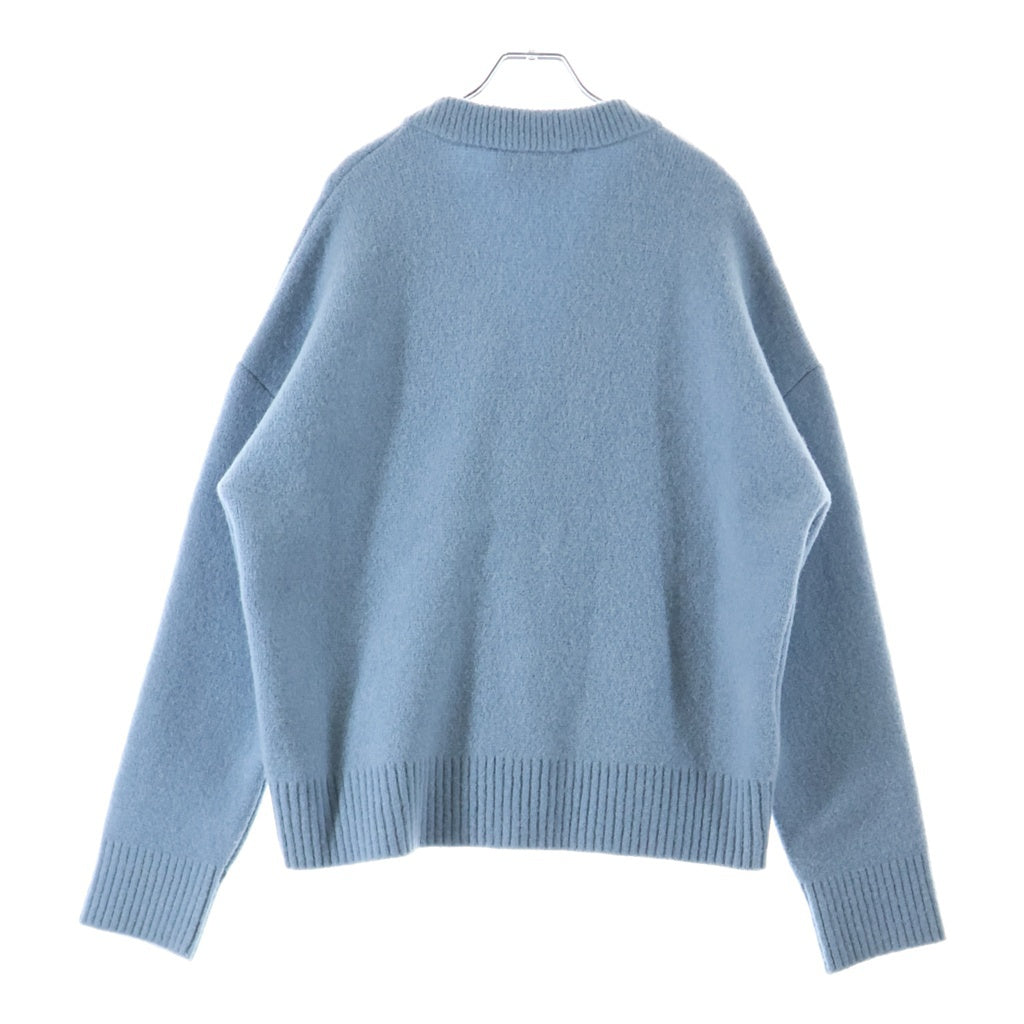 AMI Alexandre Mattiussi(アミアレクサンドルマテュッシ) 26SS 胸ハートロゴ アルパカウールカーディガン ブルー UKC365.KN0135