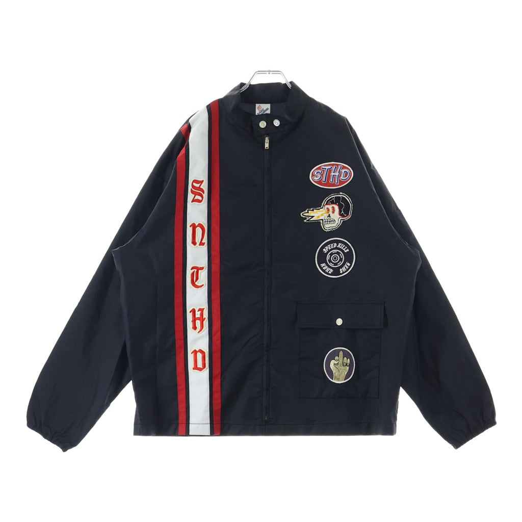 SAINT MICHAEL(セントマイケル) 25SS ×NEIGHBORHOOD STHD . JACKET SNTHD ネイバーフッド モーターサイクルタイプ ナイロンジャケット ジップアップブルゾン ブラック/レッド SM-HR8-0000-C73