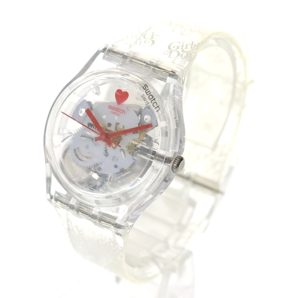 SWATCH(スウォッチ) ×GIRLS DON'T CRY BY VERDY ガールズドントクライ バイ ヴェルディ クウォーツ式 ロゴ総柄 ラバーバンドウォッチ 腕時計 クリア/ホワイト SO28Z129
