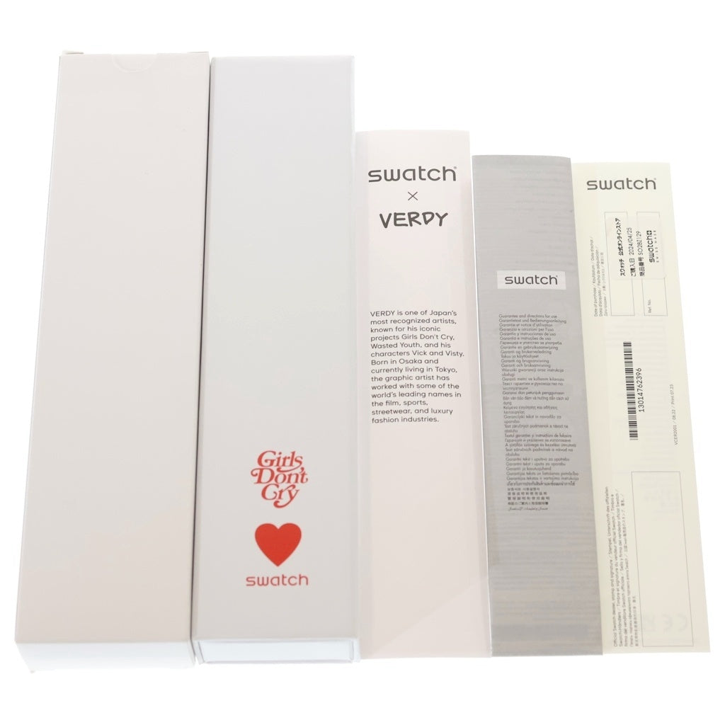 SWATCH(スウォッチ) ×GIRLS DON'T CRY BY VERDY ガールズドントクライ バイ ヴェルディ クウォーツ式 ロゴ総柄 ラバーバンドウォッチ 腕時計 クリア/ホワイト SO28Z129