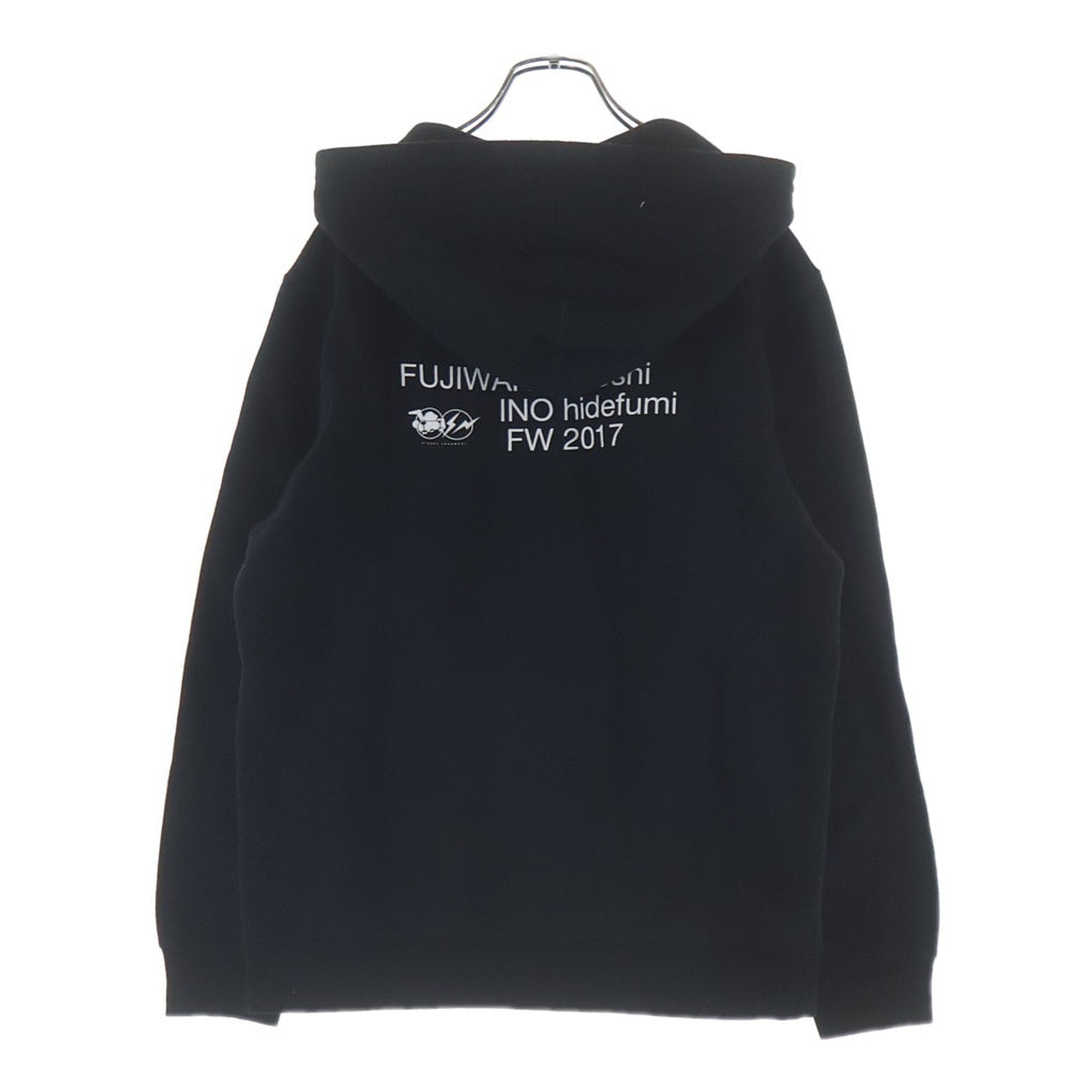 STUSSY(ステューシー) ×FRAGMENT DESIGN THE FIOTS フラグメントデザイン ロゴプリント プルオーバーフーディー パーカー ブラック