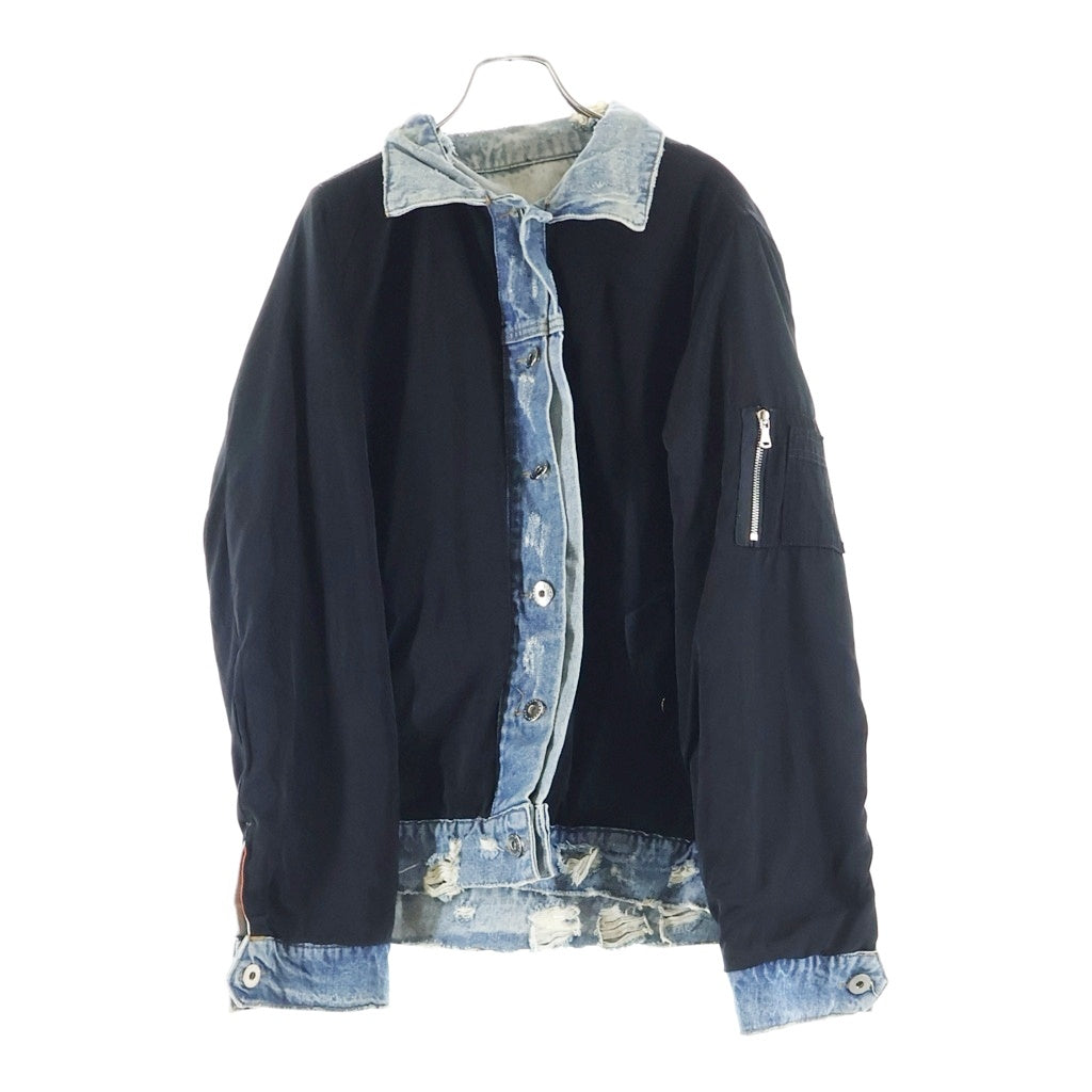 MINTCREW(ミントクルー) MA-1 デニムジャケットドッキング ナイロン ボンバージャケット インディゴ/ブラック