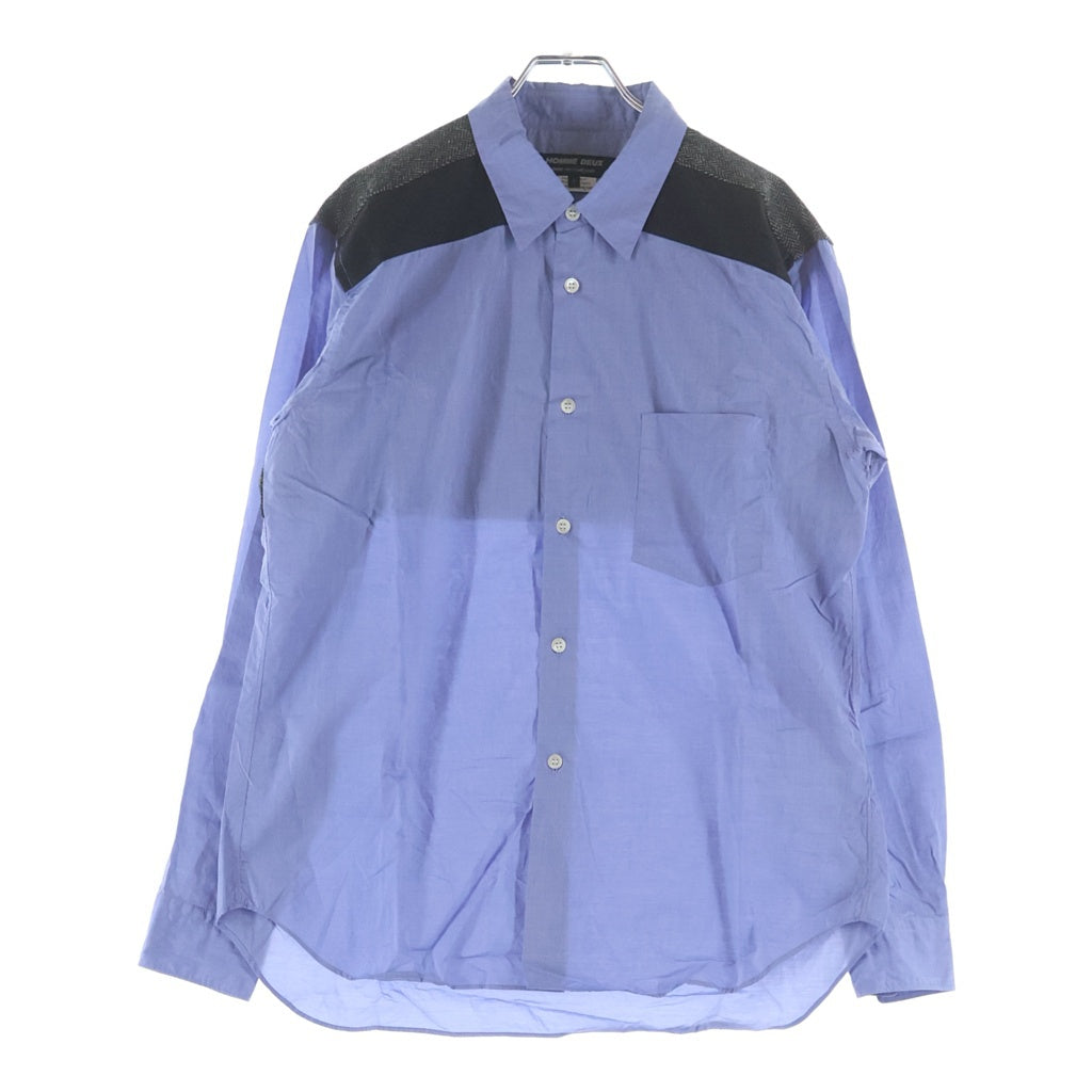 COMME des GARCONS HOMME DEUX(コムデギャルソン オムドゥ) 21AW AD2021 異素材パターン切替 長袖コットンシャツ ブルー/グレー DH-B047