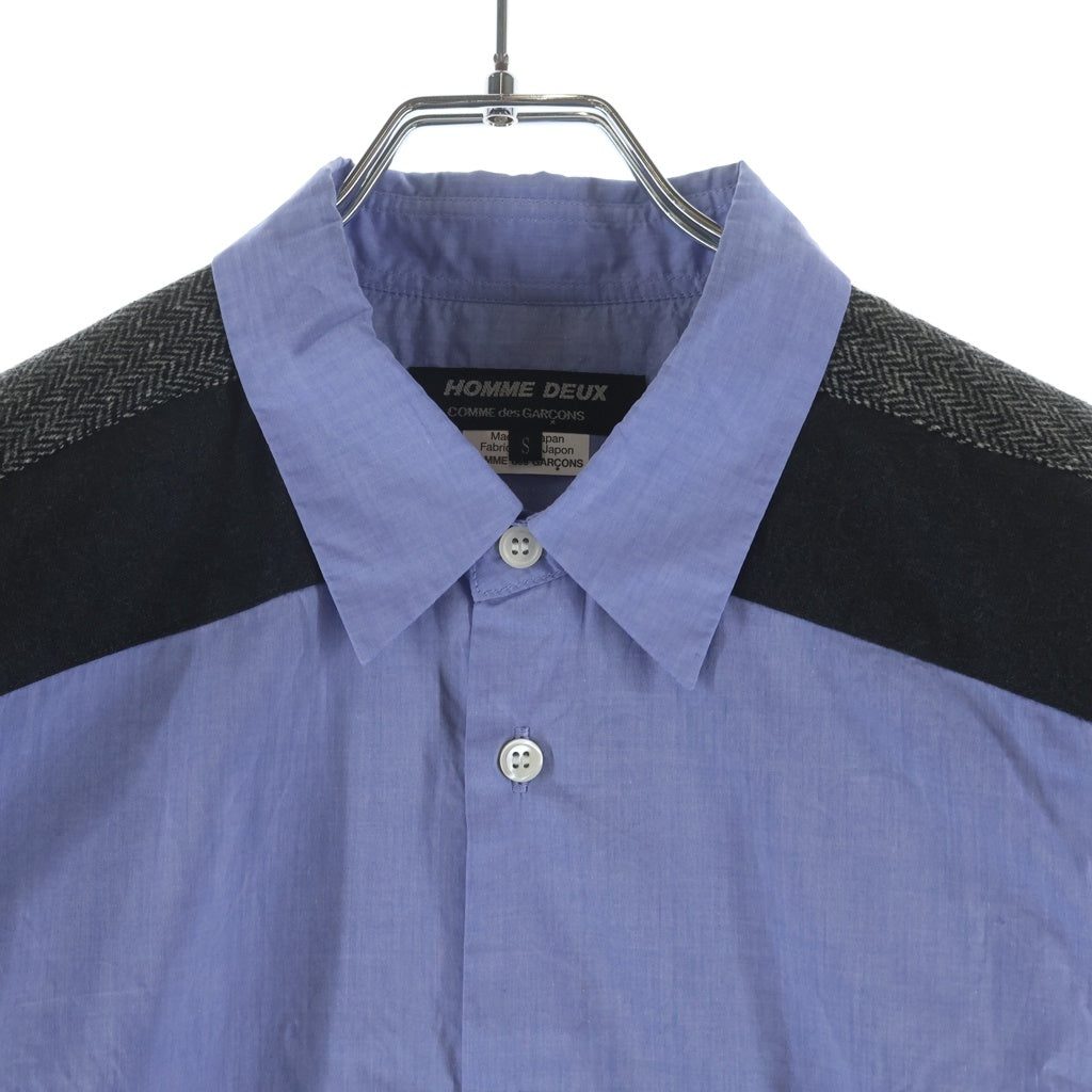 COMME des GARCONS HOMME DEUX(コムデギャルソン オムドゥ) 21AW AD2021 異素材パターン切替 長袖コットンシャツ ブルー/グレー DH-B047