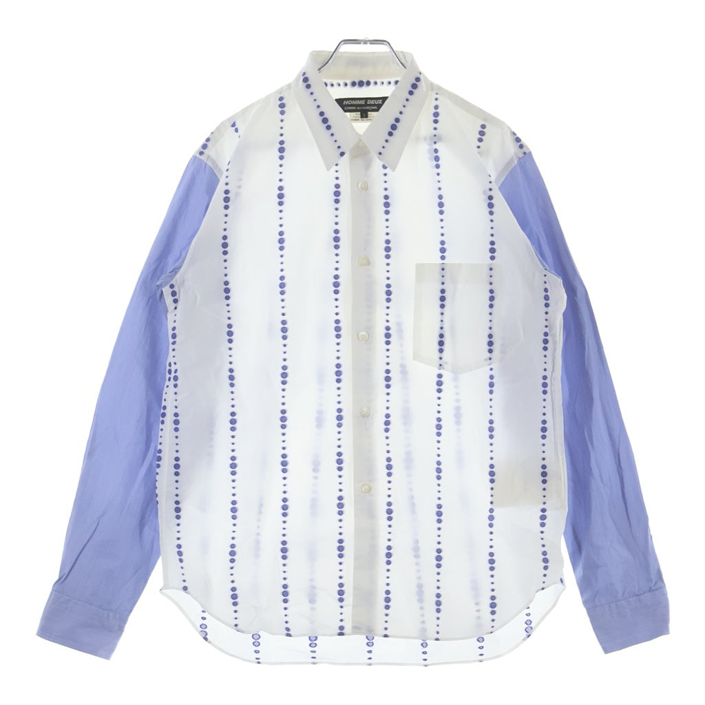 COMME des GARCONS HOMME DEUX(コムデギャルソン オムドゥ) 23SS AD2022 袖切替 ドットデザイン 長袖コットンシャツ ホワイト/ブルー DK-B038