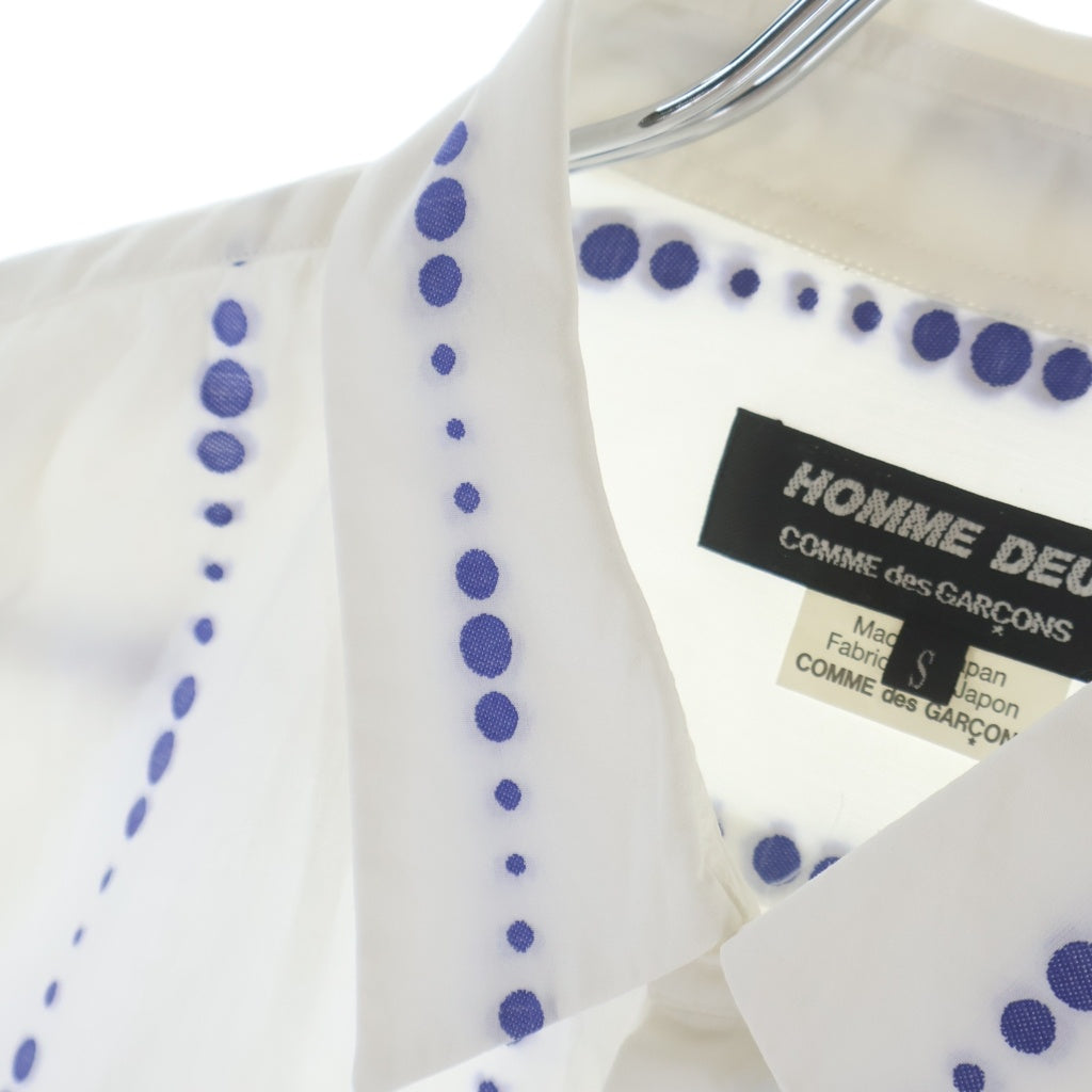 COMME des GARCONS HOMME DEUX(コムデギャルソン オムドゥ) 23SS AD2022 袖切替 ドットデザイン 長袖コットンシャツ ホワイト/ブルー DK-B038