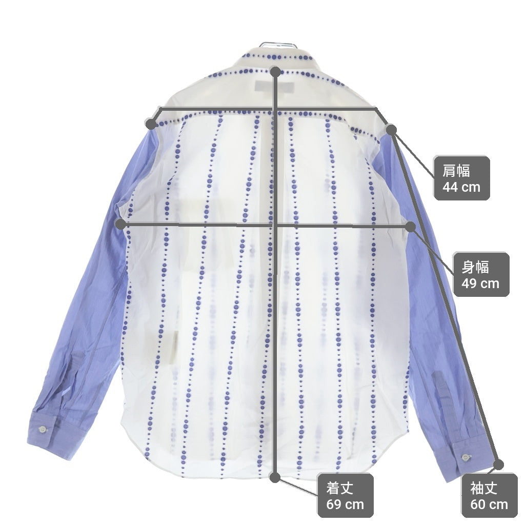 COMME des GARCONS HOMME DEUX(コムデギャルソン オムドゥ) 23SS AD2022 袖切替 ドットデザイン 長袖コットンシャツ ホワイト/ブルー DK-B038
