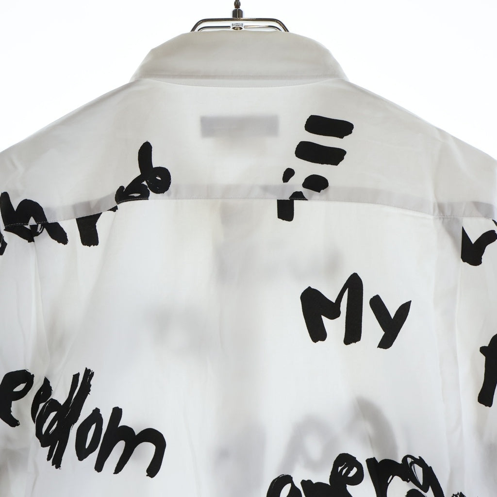COMME des GARCONS HOMME PLUS(コムデギャルソンオムプリュス) 21AW AD2021 レタープリント総柄 長袖コットンシャツ ホワイト/ブラック PH-B015