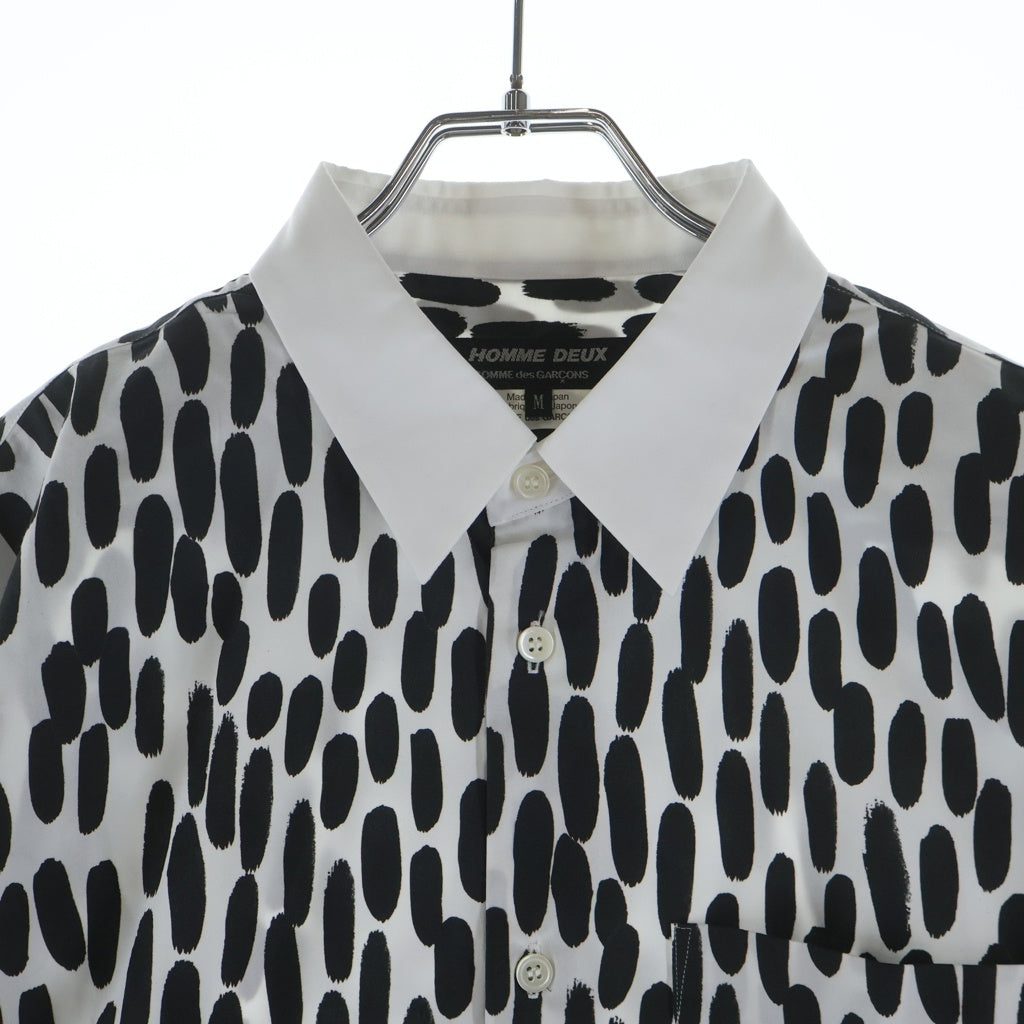 COMME des GARCONS HOMME DEUX(コムデギャルソン オムドゥ) 23SS AD2022 レオパード総柄 長袖コットンシャツ ホワイト/ブラック DK-B034