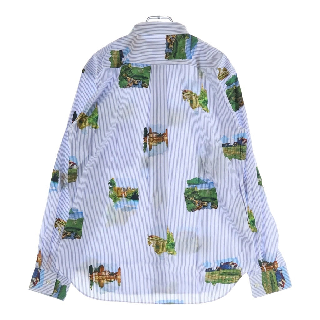 COMME des GARCONS HOMME DEUX(コムデギャルソン オムドゥ) 24SS AD2023 フォトプリント総柄 長袖コットンストライプシャツ ブルー/ホワイト DM-B037