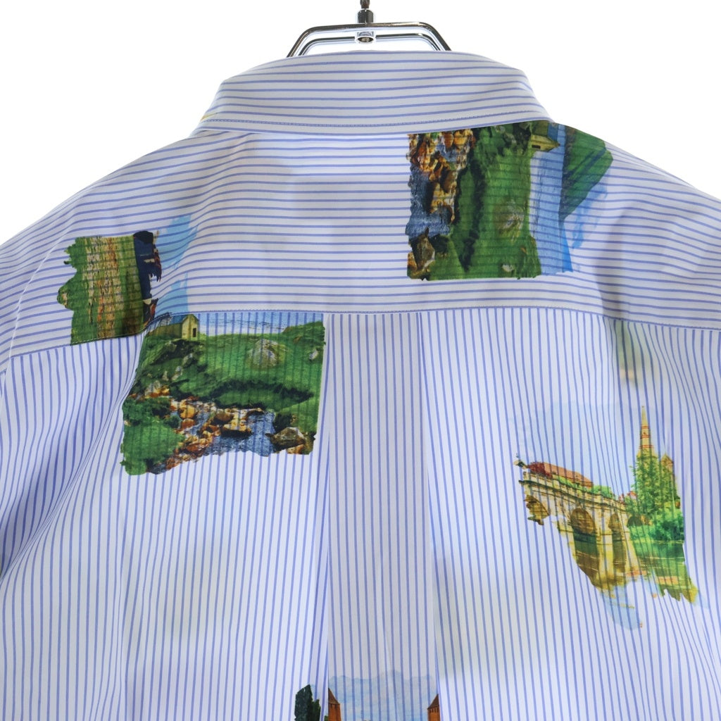 COMME des GARCONS HOMME DEUX(コムデギャルソン オムドゥ) 24SS AD2023 フォトプリント総柄 長袖コットンストライプシャツ ブルー/ホワイト DM-B037