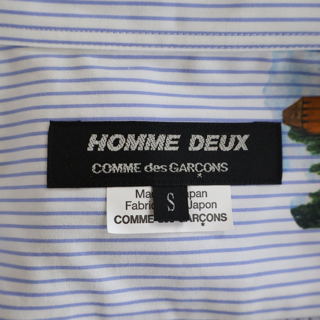 COMME des GARCONS HOMME DEUX(コムデギャルソン オムドゥ) 24SS AD2023 フォトプリント総柄 長袖コットンストライプシャツ ブルー/ホワイト DM-B037