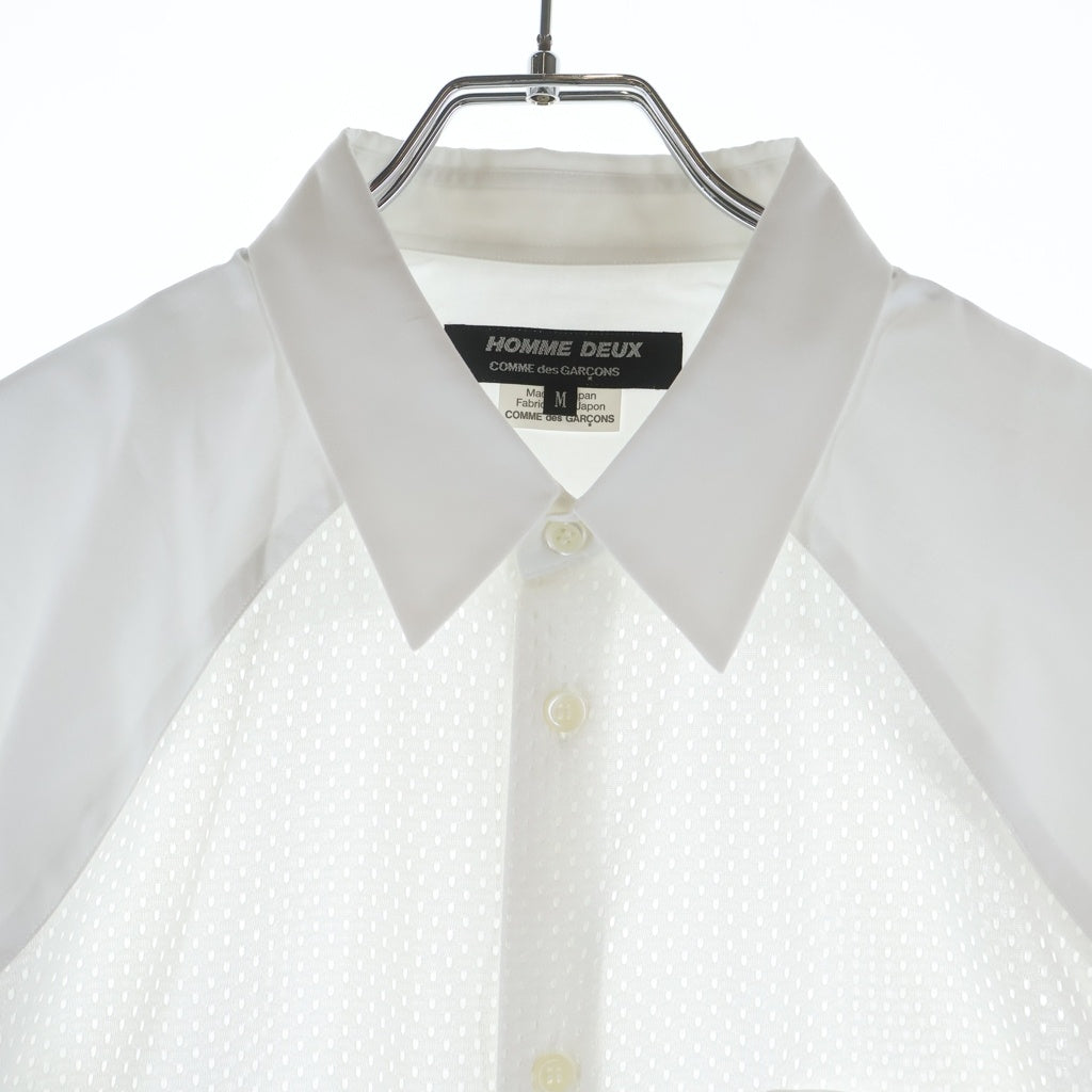 COMME des GARCONS HOMME DEUX(コムデギャルソン オムドゥ) 25SS AD2024 メッシュ切替 長袖ボタンシャツ ホワイト DO-B026