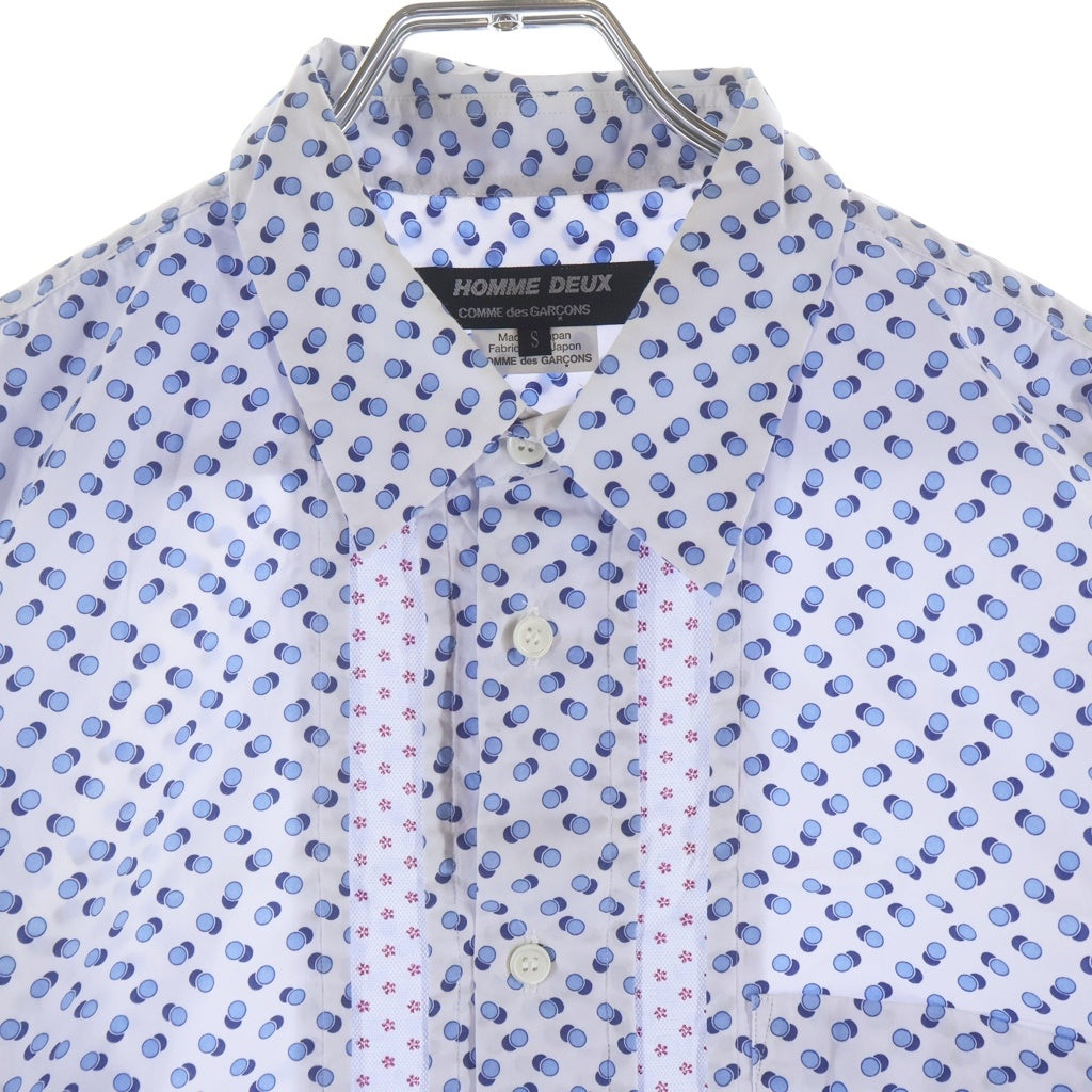 COMME des GARCONS HOMME DEUX(コムデギャルソン オムドゥ) 19SS AD2018 フラワー柄切替 ドット総柄 長袖ボタンシャツ ブルー/ホワイト DC-B052