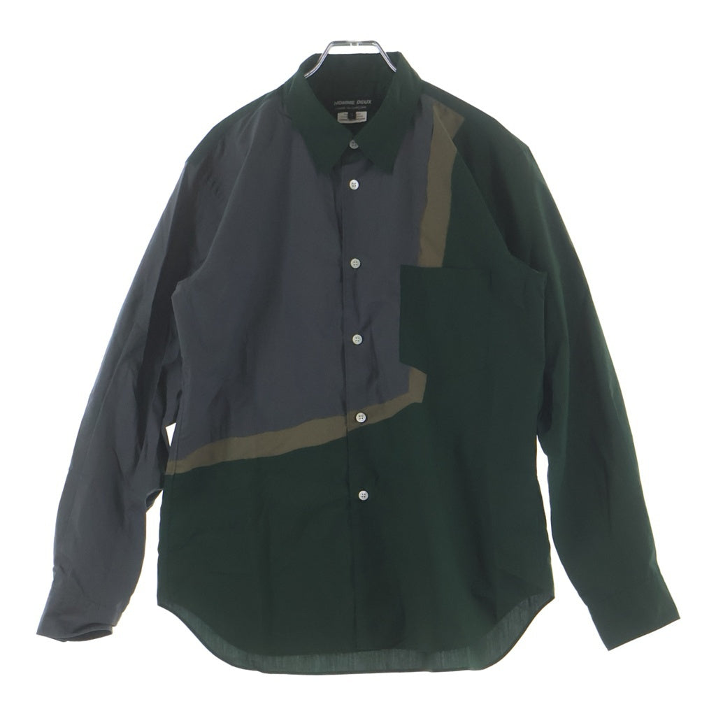 COMME des GARCONS HOMME DEUX(コムデギャルソン オムドゥ) 21AW AD2021 ドッキングデザイン 長袖ボタンシャツ グレー/グリーン DH-B044