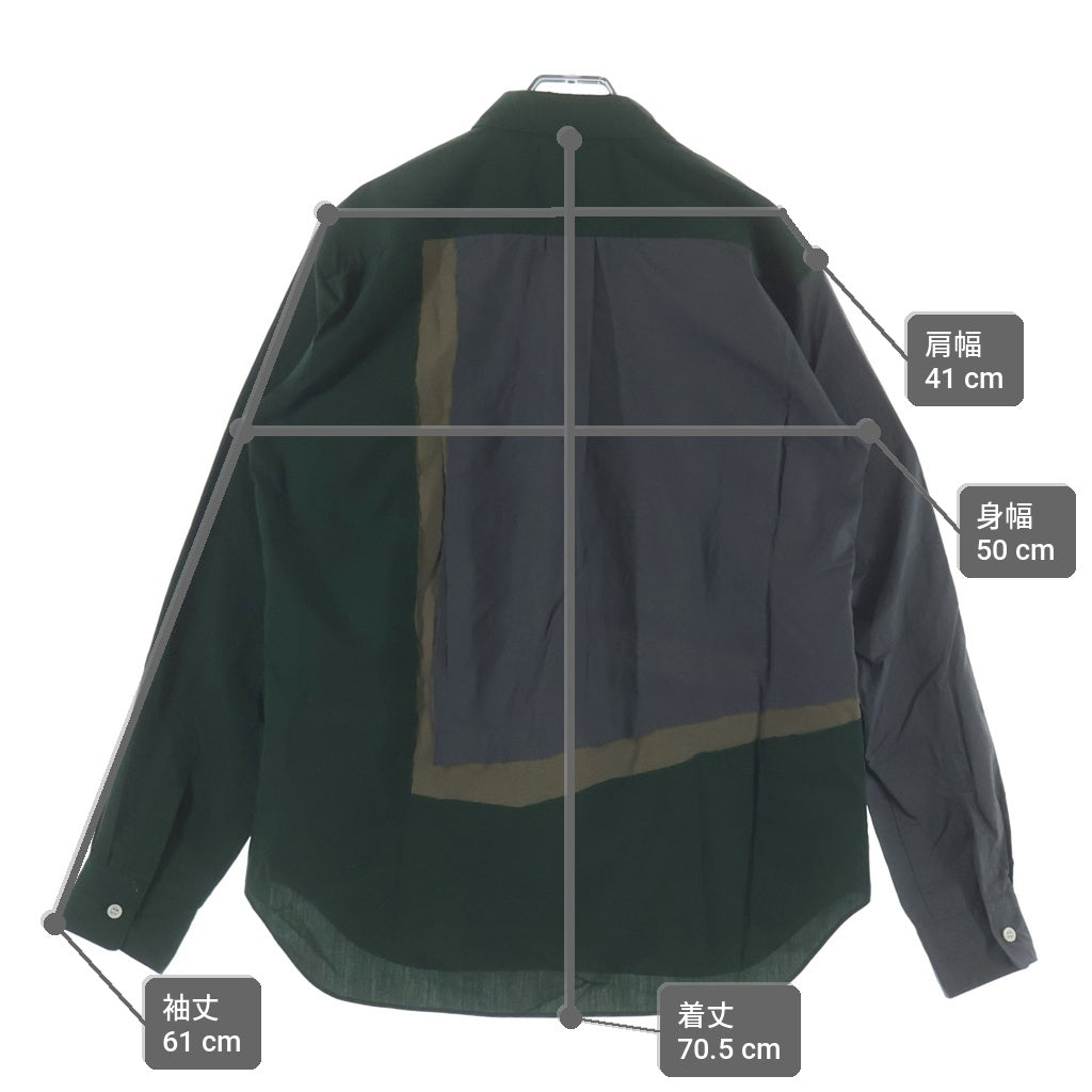 COMME des GARCONS HOMME DEUX(コムデギャルソン オムドゥ) 21AW AD2021 ドッキングデザイン 長袖ボタンシャツ グレー/グリーン DH-B044