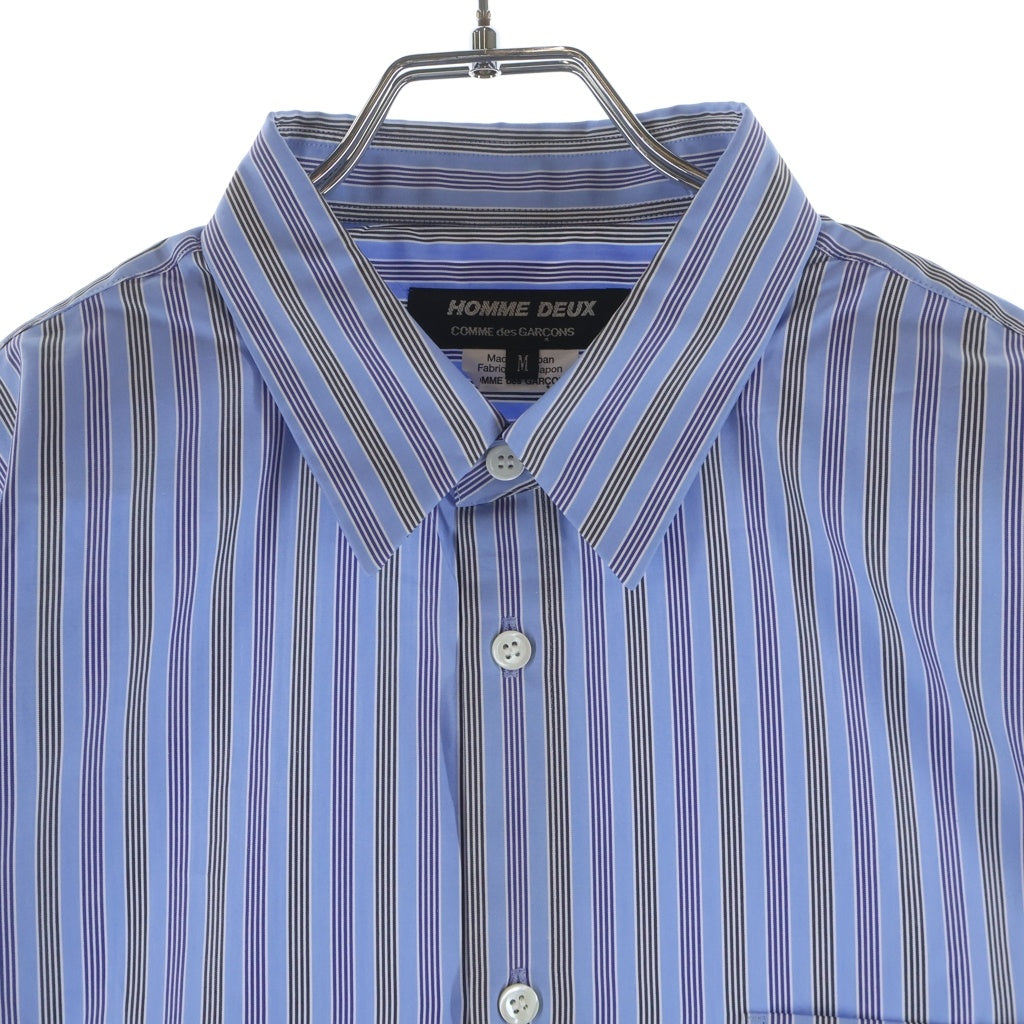 COMME des GARCONS HOMME DEUX(コムデギャルソン オムドゥ) 25SS AD2024 袖切替 ストライプ柄 長袖コットンシャツ ブルー DO-B022