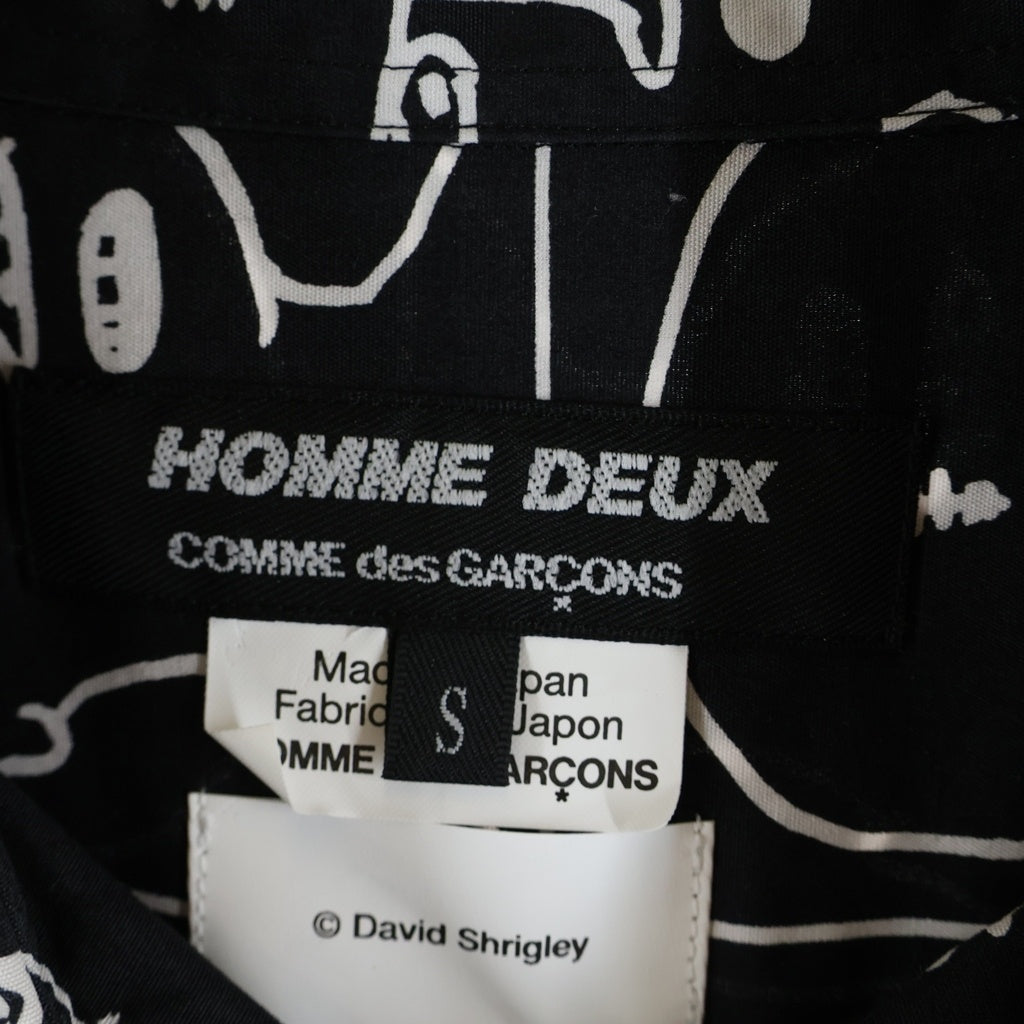 COMME des GARCONS HOMME DEUX(コムデギャルソン オムドゥ) 21AW AD2021×DAVID SHRIGLEY デヴィットシュリグリー 総柄 長袖コットンシャツ ブラック DH-B037
