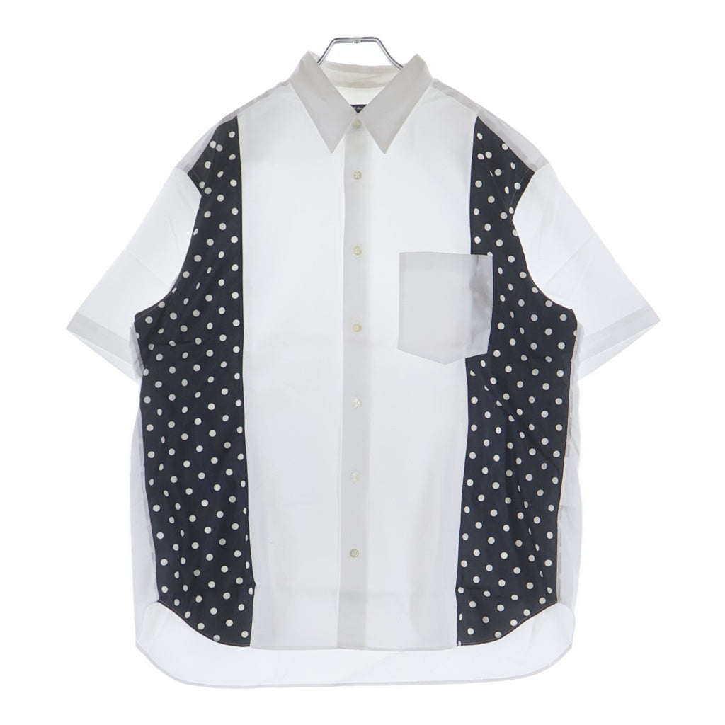 COMME des GARCONS HOMME(コムデギャルソンオム) 24SS AD2023 サイドドット総柄 異素材切替 半袖ボタンシャツ ホワイト/ネイビー HM-B020