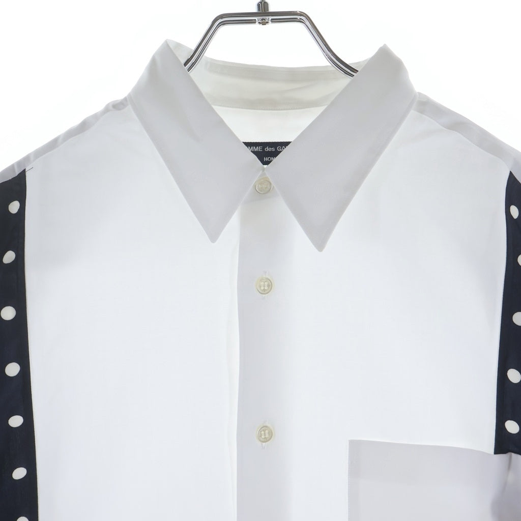 COMME des GARCONS HOMME(コムデギャルソンオム) 24SS AD2023 サイドドット総柄 異素材切替 半袖ボタンシャツ ホワイト/ネイビー HM-B020