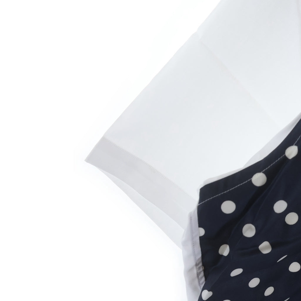 COMME des GARCONS HOMME(コムデギャルソンオム) 24SS AD2023 サイドドット総柄 異素材切替 半袖ボタンシャツ ホワイト/ネイビー HM-B020