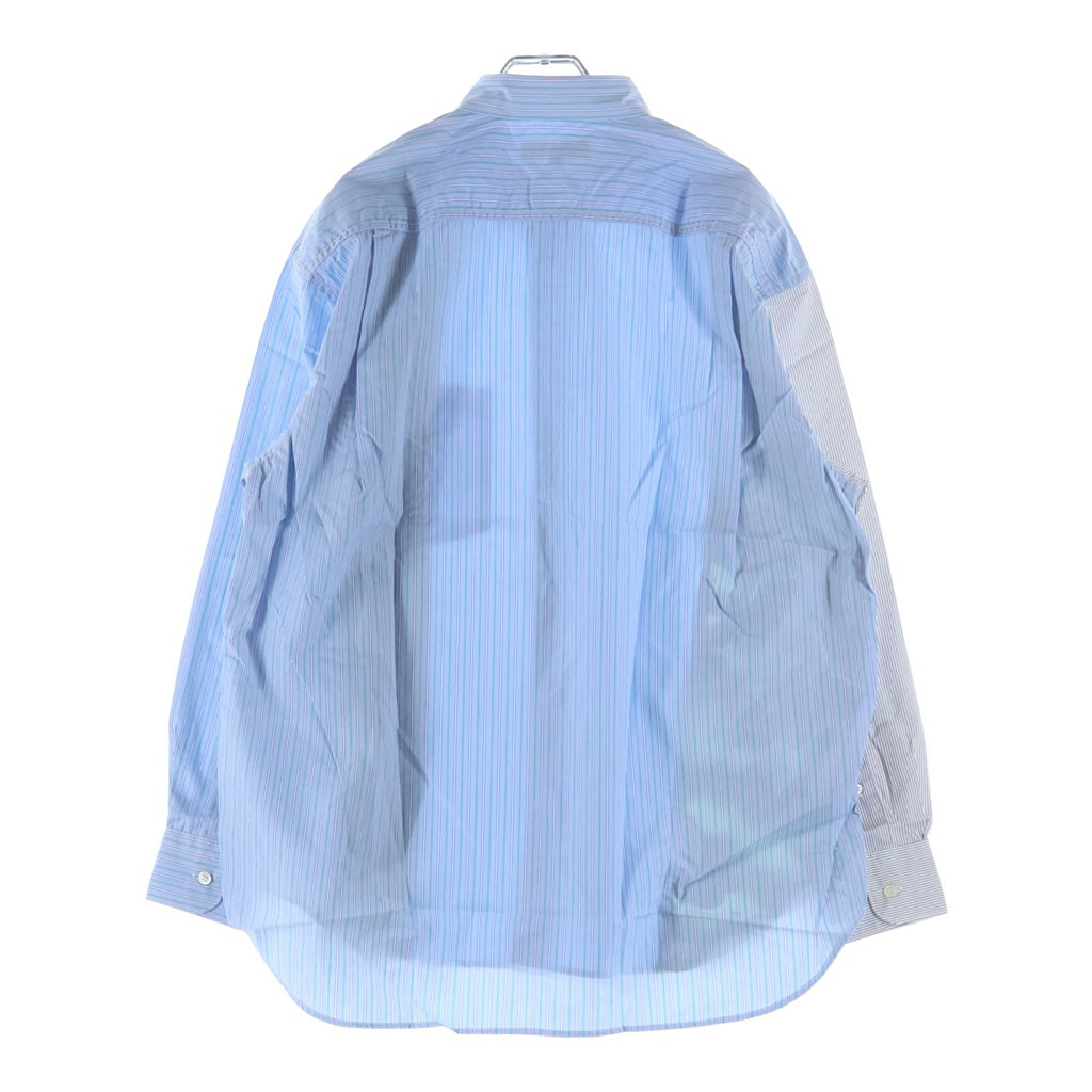 COMME des GARCONS HOMME(コムデギャルソンオム) 23SS AD2022 カモ柄ナイロン切替 長袖ストライプシャツ ブルー/カーキ HK-B004