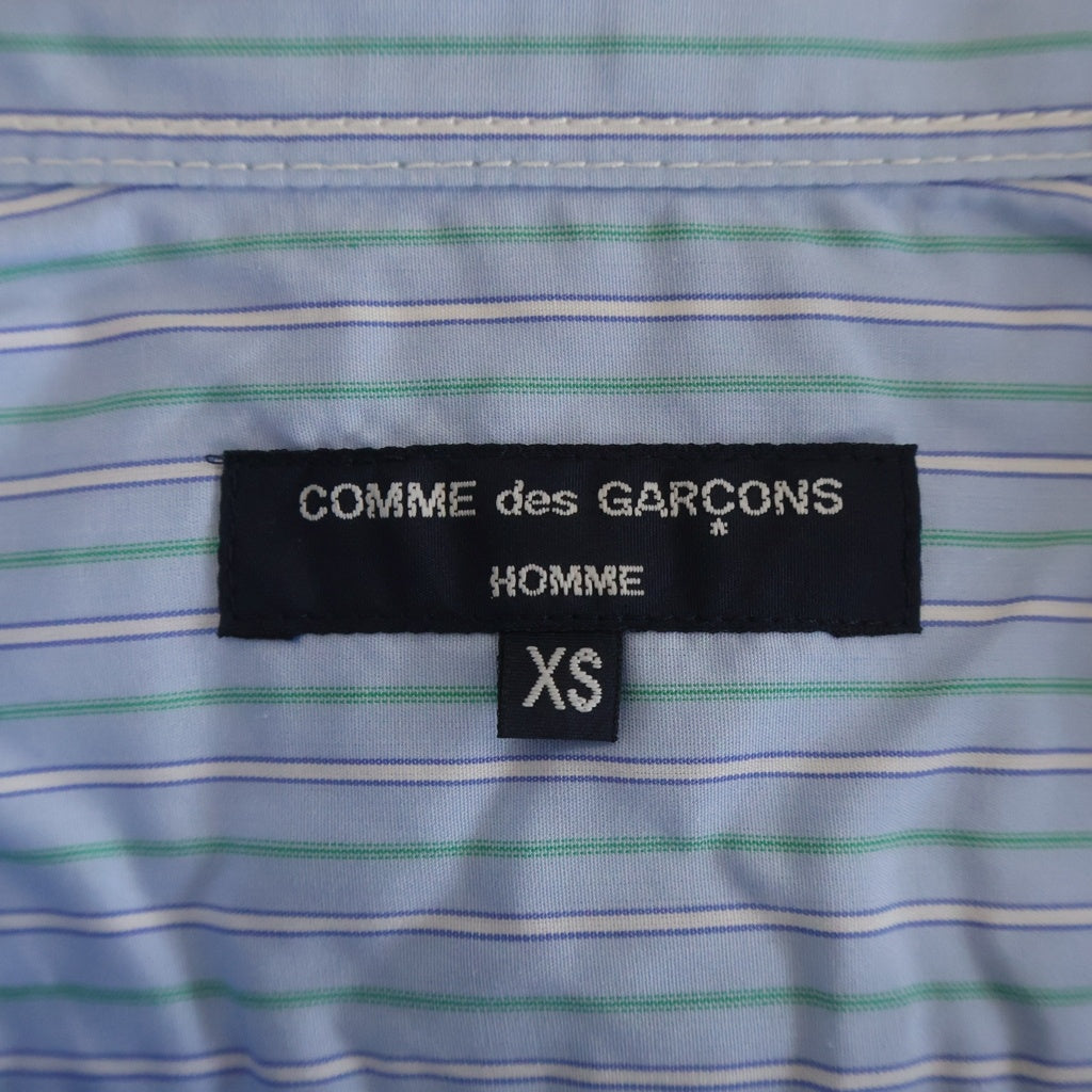 COMME des GARCONS HOMME(コムデギャルソンオム) 23SS AD2022 カモ柄ナイロン切替 長袖ストライプシャツ ブルー/カーキ HK-B004