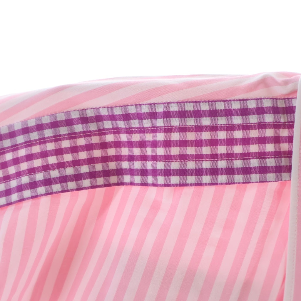 COMME des GARCONS SHIRT(コムデギャルソンシャツ) ストライプ ギンガムチェック切り替え ロングスリーブ コットンシャツ ピンク/ホワイト FO-B022