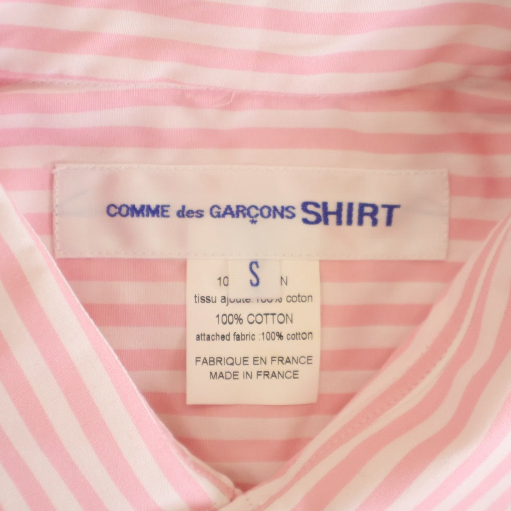 COMME des GARCONS SHIRT(コムデギャルソンシャツ) ストライプ ギンガムチェック切り替え ロングスリーブ コットンシャツ ピンク/ホワイト FO-B022
