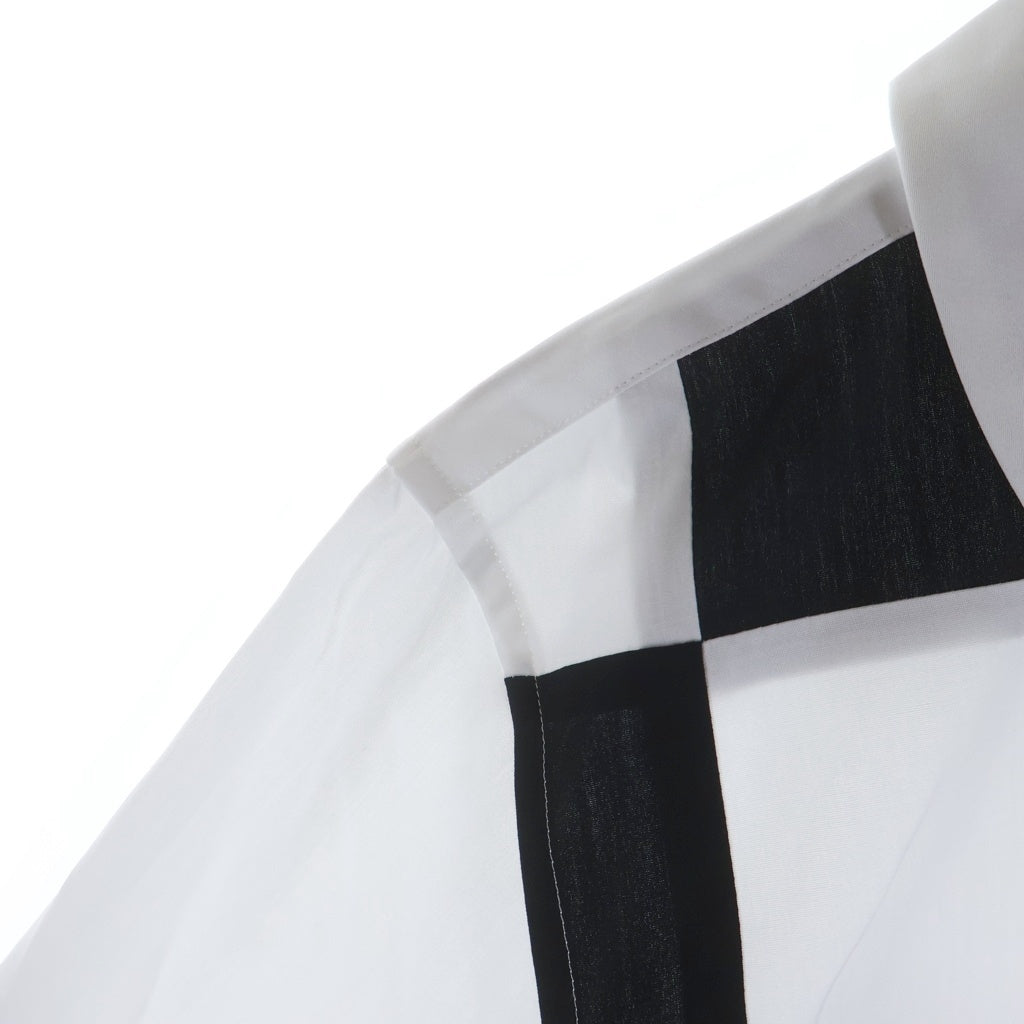 COMME des GARCONS COMME des GARCONS(コムデギャルソンコムデギャルソン) 25SS AD2024 フロントスクエアチェック柄 丸襟 長袖コットンシャツ ブラック/ホワイト RO-B007 レディース