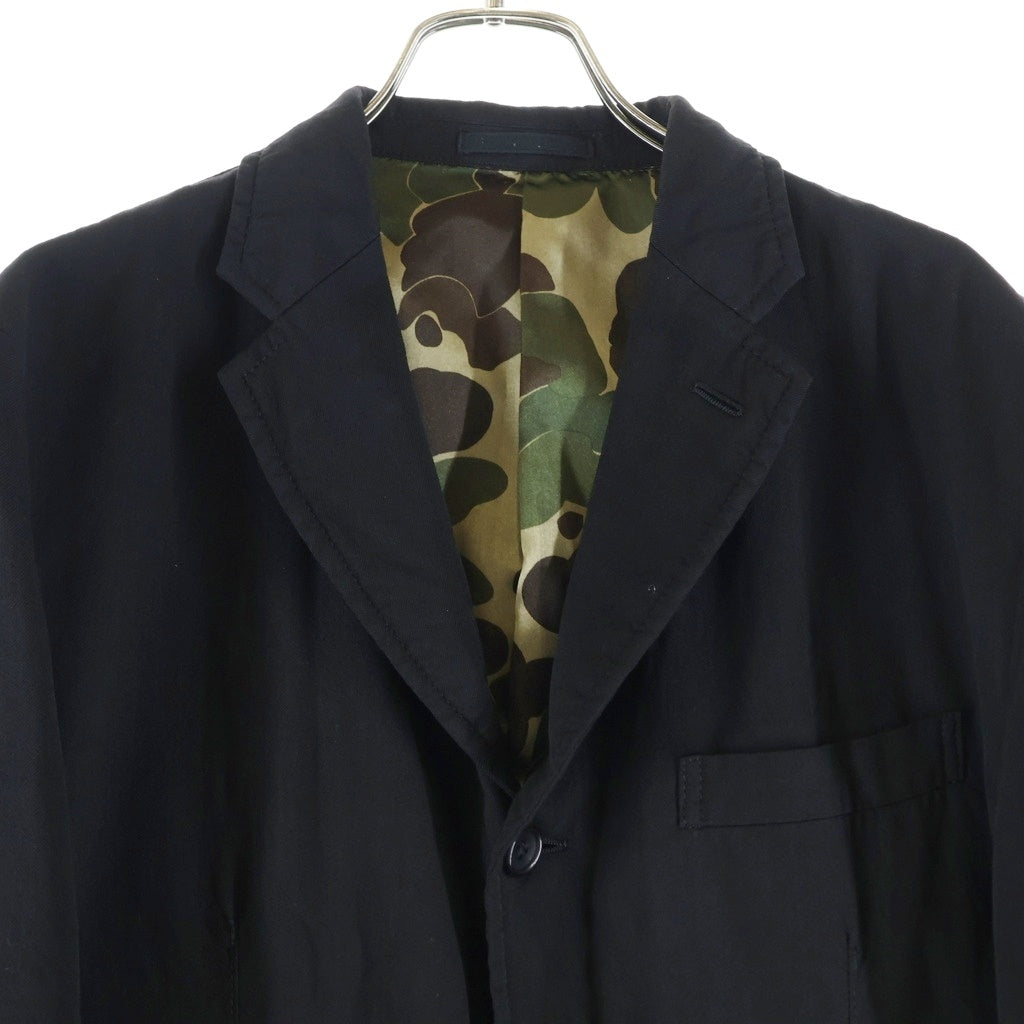 COMME des GARCONS HOMME(コムデギャルソンオム) 17AW AD2017 製品染 裏地カモ柄 ウールサージ 3テーラードジャケット ブラック HT-J001