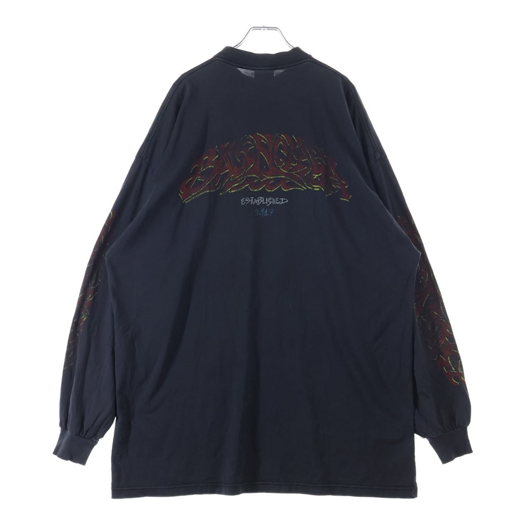 BALENCIAGA(バレンシアガ) 23AW OFFSHORE ヴィンテージ加工 ロゴプリントTシャツ 長袖クルーネックカットソー ブラック 739027 TPVM8