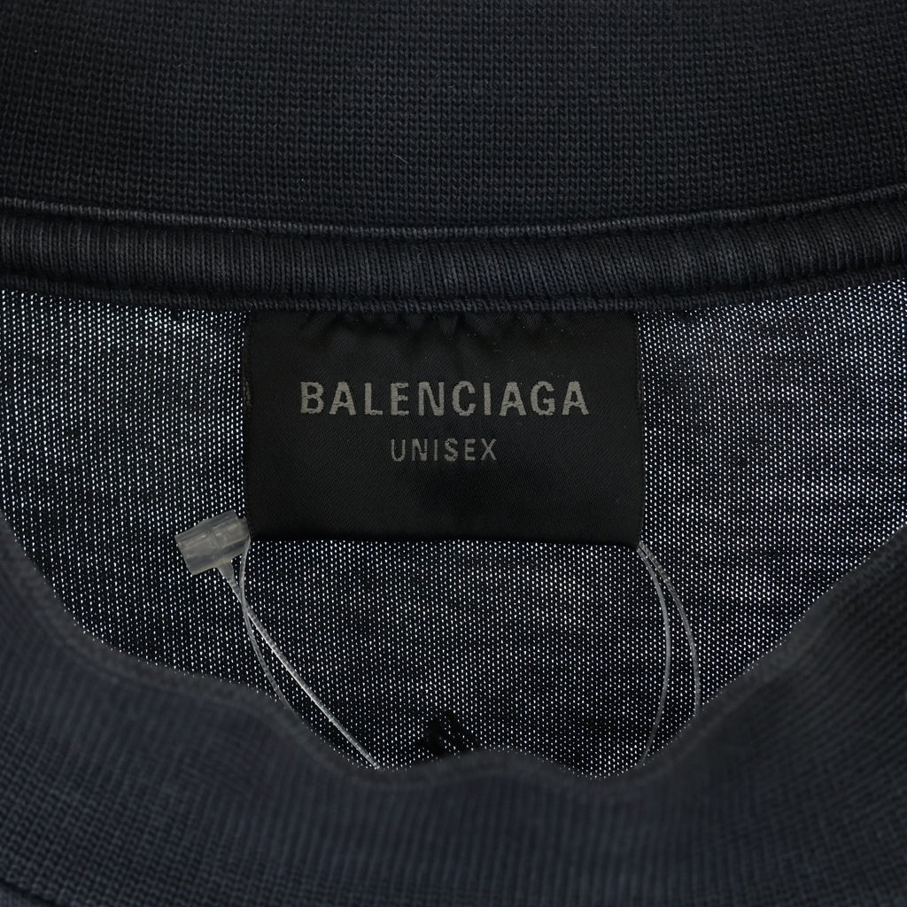 BALENCIAGA(バレンシアガ) 23AW OFFSHORE ヴィンテージ加工 ロゴプリントTシャツ 長袖クルーネックカットソー ブラック 739027 TPVM8
