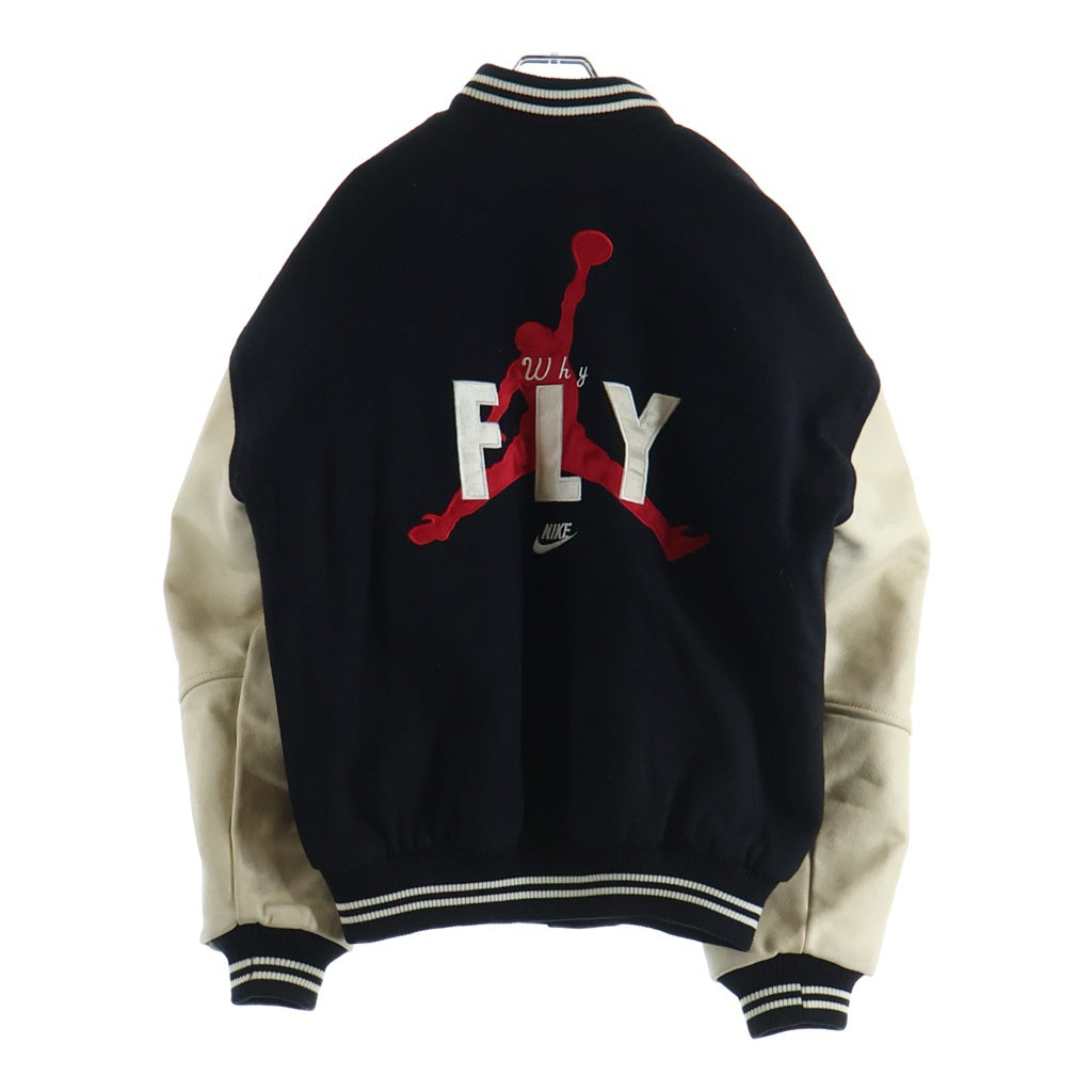 NIKE(ナイキ) 90s AIR JORDAN VARSITY JACKET エア ジョーダン ワッペン 袖レザー バーシティ ジャケット スタジャン ブラック/ベージュ