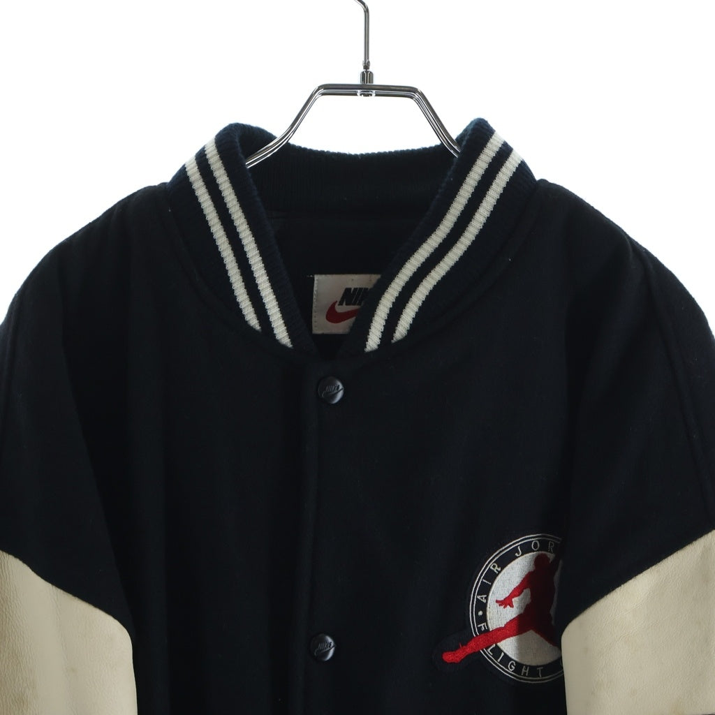 NIKE(ナイキ) 90s AIR JORDAN VARSITY JACKET エア ジョーダン ワッペン 袖レザー バーシティ ジャケット スタジャン ブラック/ベージュ