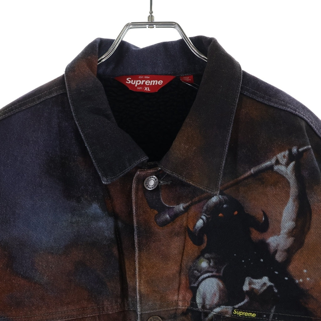 SUPREME(シュプリーム) 24AW Frank Frazetta Faux Shearling Lined Jacket フランクフラゼッタ フェイクシアリング 裏地ボア トラッカージャケット パープル/レッド