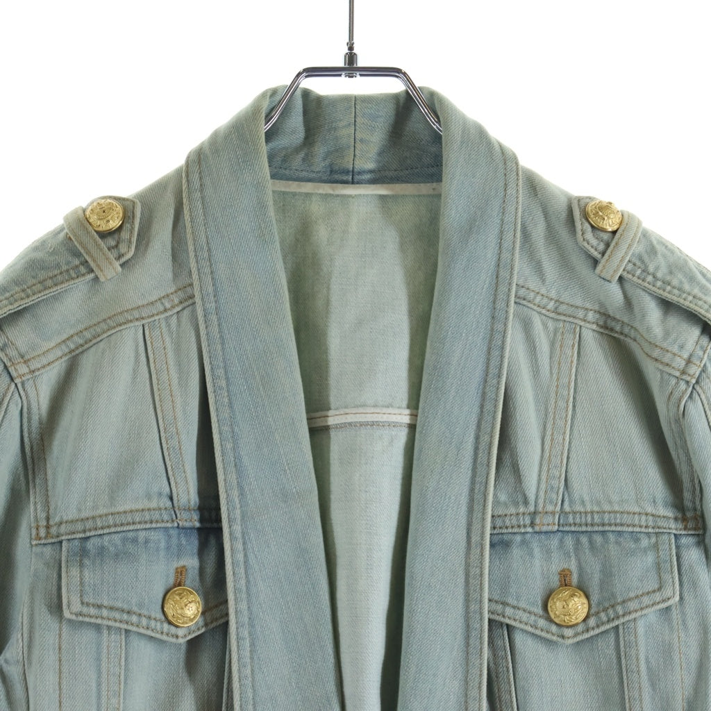 BALMAIN(バルマン) VESTE DENIM HOMME ベスト デニムオム ベルテッドデザイン テーラードジャケット インディゴ S7H7004T082