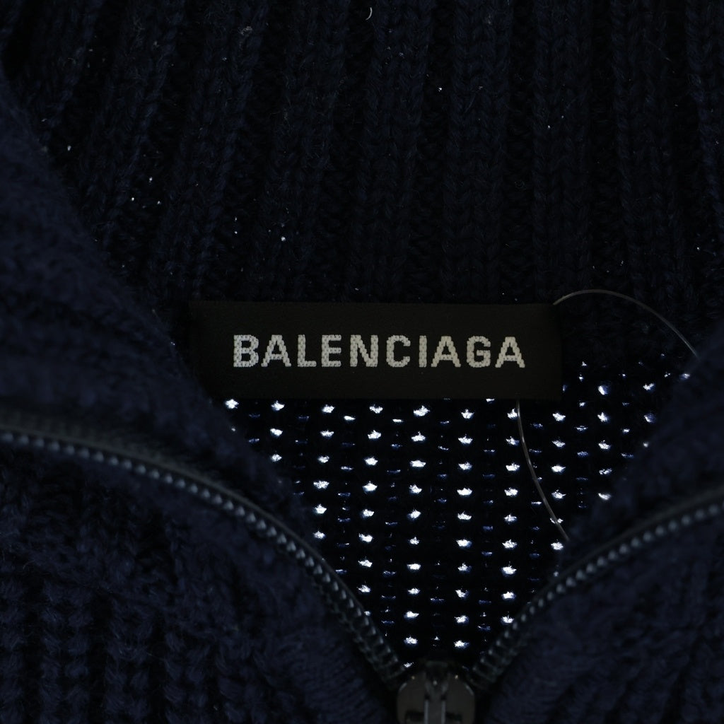 BALENCIAGA(バレンシアガ) 18AW オーバーサイズ ハーフジップ ハイネック ウールニットセーター ネイビー/レッド/ホワイト 555959 T1523