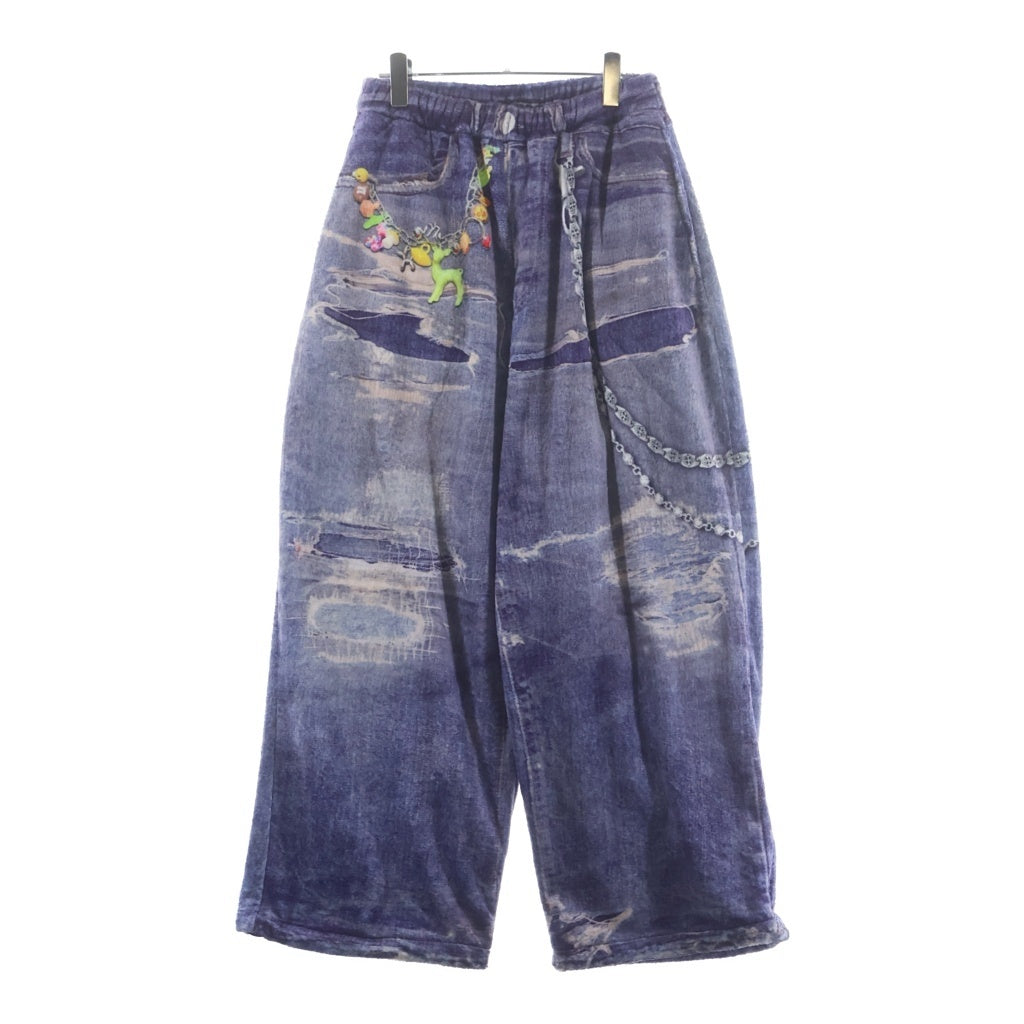 TALKING ABOUT THE ABSTRACTION(トーキング アバウト ザ アブストラクション) 25AW FLEECE DENIM PRINT WIDE PANTS フリース デニム プリント ワイド ポリエステルパンツ ブルー 2526AW-PT-005