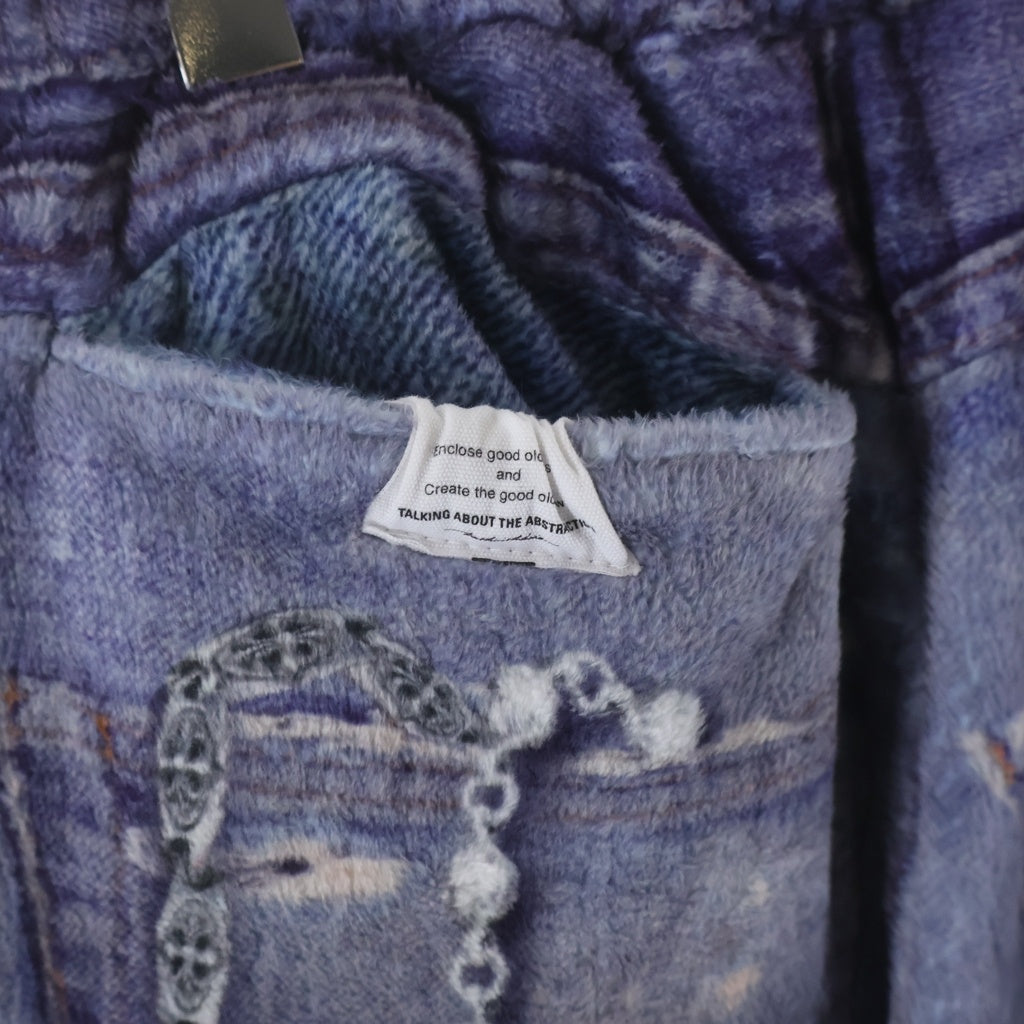 TALKING ABOUT THE ABSTRACTION(トーキング アバウト ザ アブストラクション) 25AW FLEECE DENIM PRINT WIDE PANTS フリース デニム プリント ワイド ポリエステルパンツ ブルー 2526AW-PT-005