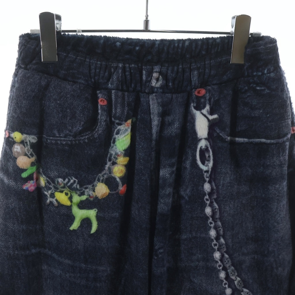 TALKING ABOUT THE ABSTRACTION(トーキング アバウト ザ アブストラクション) 25AW FLEECE DENIM PRINT WIDE PANTS フリース デニム プリント ワイド ポリエステルパンツ ブラック 2526AW-PT-005