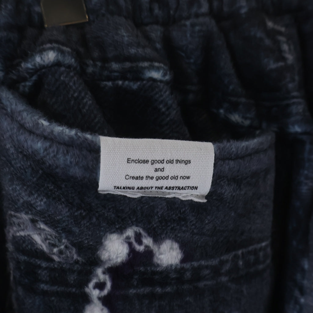 TALKING ABOUT THE ABSTRACTION(トーキング アバウト ザ アブストラクション) 25AW FLEECE DENIM PRINT WIDE PANTS フリース デニム プリント ワイド ポリエステルパンツ ブラック 2526AW-PT-005