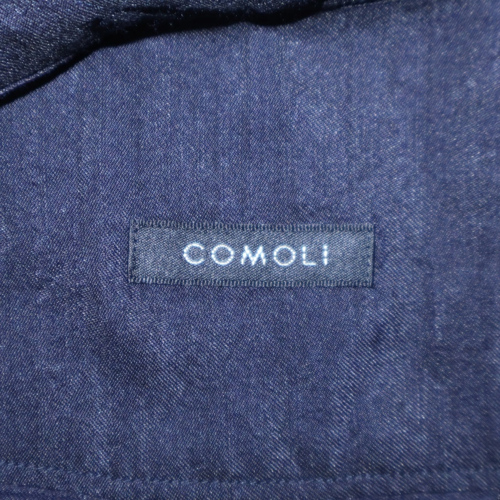 COMOLI(コモリ) 23SS シルク混 ウール レギュラーカラー 長袖シャツ ネイビー X01-02014